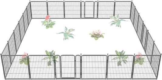 FXW Garden Fence Outdoor for The Yard – 32in(H) x 54.7ft(L) Heavy Duty Metal Animal Barrier for Dog and Rabbit, Decorative Dog Fence, 24 Panels, Silver