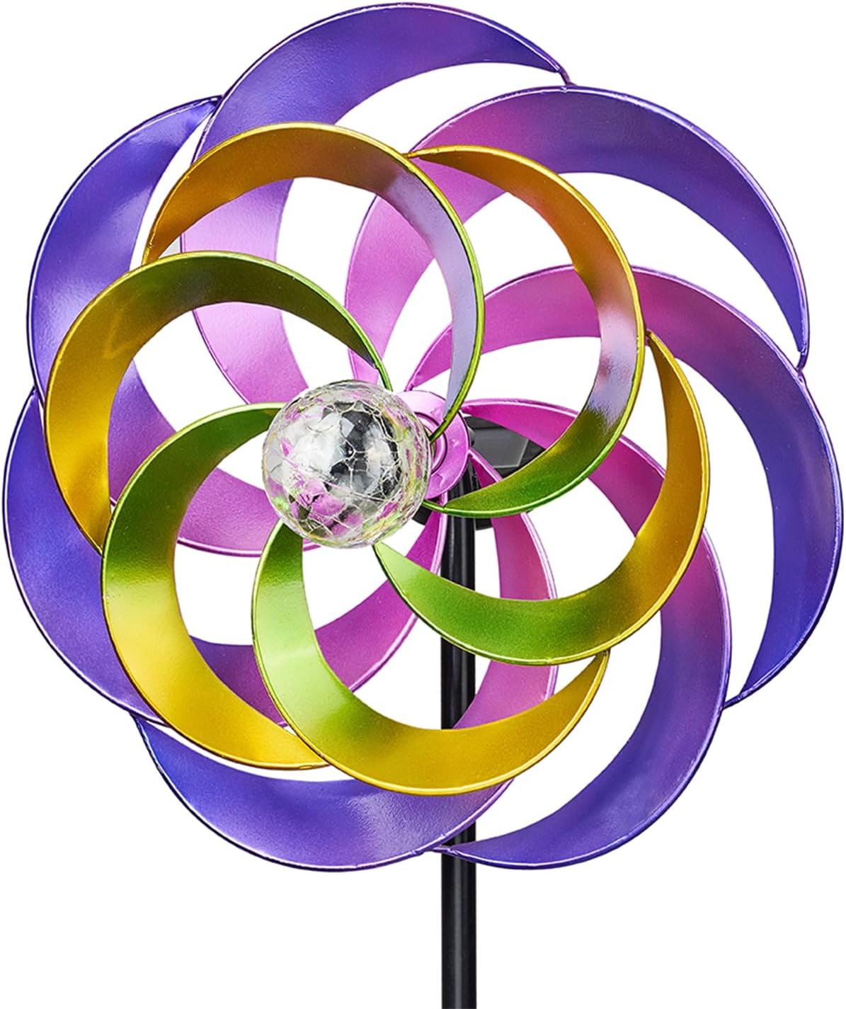 57 Inch Solar Wind Spinners with Metal Garden Stake, Outdoor Wind Catcher with Solar Powered Glass Ball for Yard Patio Lawn Garden Decorations