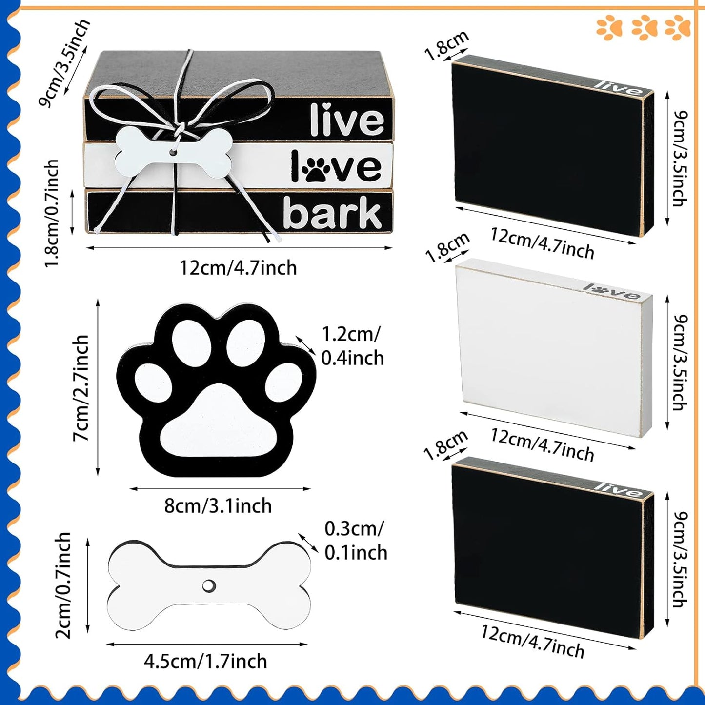 4 Pieces Dog Wooden Decor Dog Tiered Tray Decor Mini Wood Book Stacks Dog Decorative Books Wooden Book Rustic Farmhouse Decor Decorative with Tag for Tiered Tray Decor (Dog Paw)