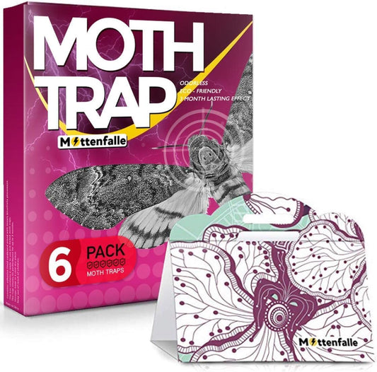 Mottenfalle Clothes Moth Traps 6-Pack - Prime Safe Non-Toxic Eco-Friendly Moth Traps with Pheromones Sticky Adhesive Tool for Wool Closet Carpet (Table-Top)
