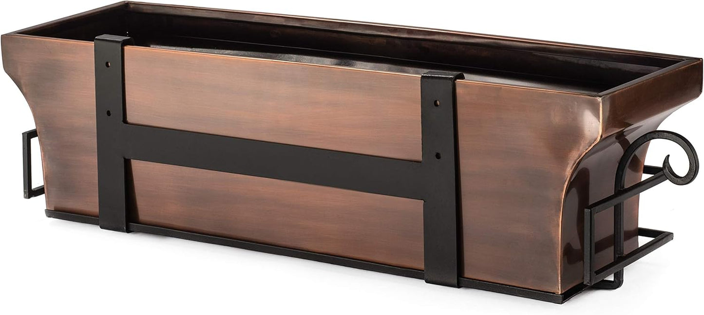 H Potter Window Planter Box Flower Outdoor Copper Plant Container for Windows Attach to House Deck Balcony Long Rectangular Shape 30 inch