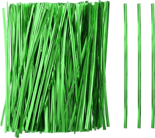 HARFINGTON 800pcs Bag Twist Ties 6" Reusable Plastic Metallic Twist Ties Wire Cable Ties for Party Bread Candy Cake, Green