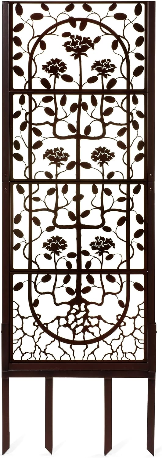 H Potter Garden Trellis Outdoor Privacy Screen Fence for Climbing Plants Patio Deck Large Heavy Duty Decorative Metal Panel for Backyard Flowers Roses Clematis Ivy Freestanding Ground Spikes