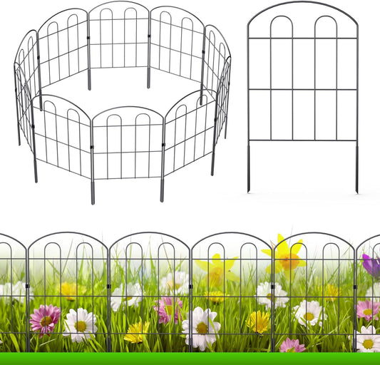 28 Pack Decorative Garden Fence Outdoor 24in (H) x 30ft (L) Coated Metal RustProof Landscape Wrought Iron Wire Border Folding Patio Fences Flower Bed Fencing Animal Barrier Section Panels Decor