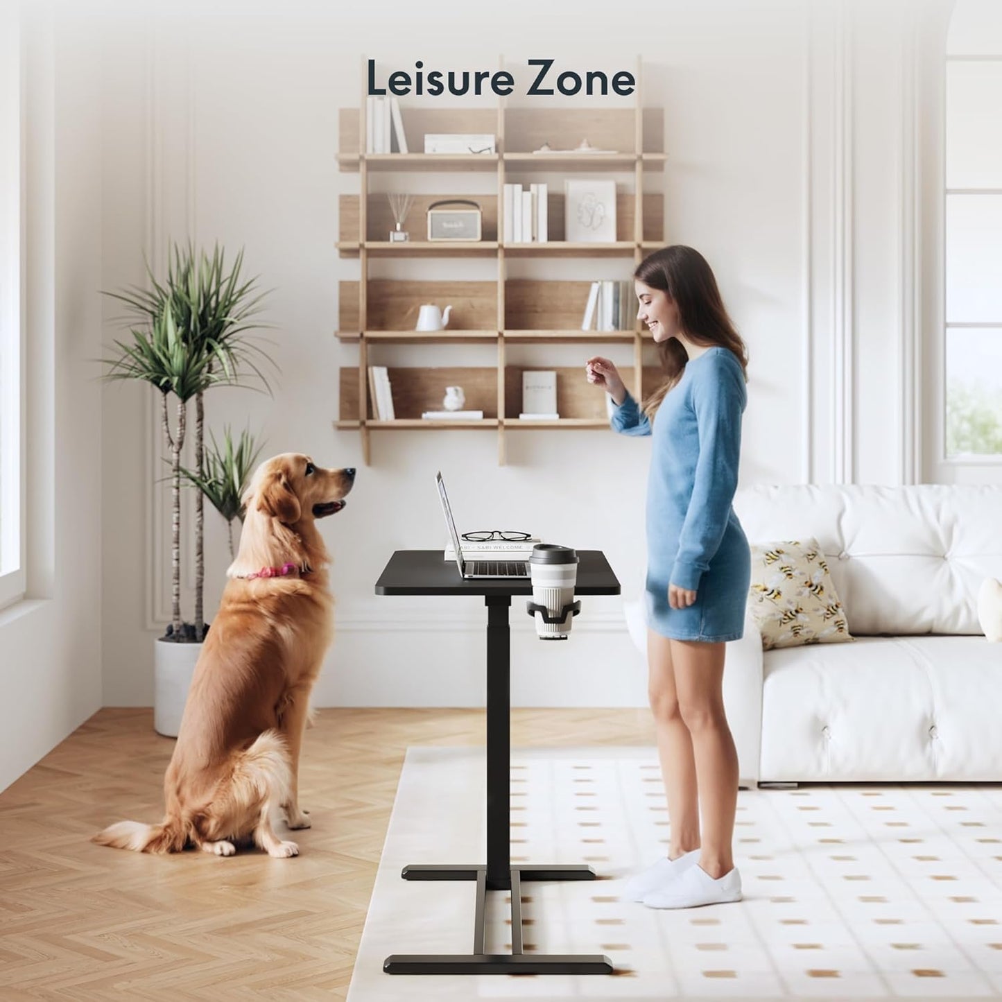 FLEXISPOT Adjustable C Table with Wheels, Mobile Snack Side End Table Sofa Couch Bedside Table Laptop Rolling Cart TV Tray Night Stand Small Space Side Table,(31.5" W x 17.7" D,Black)