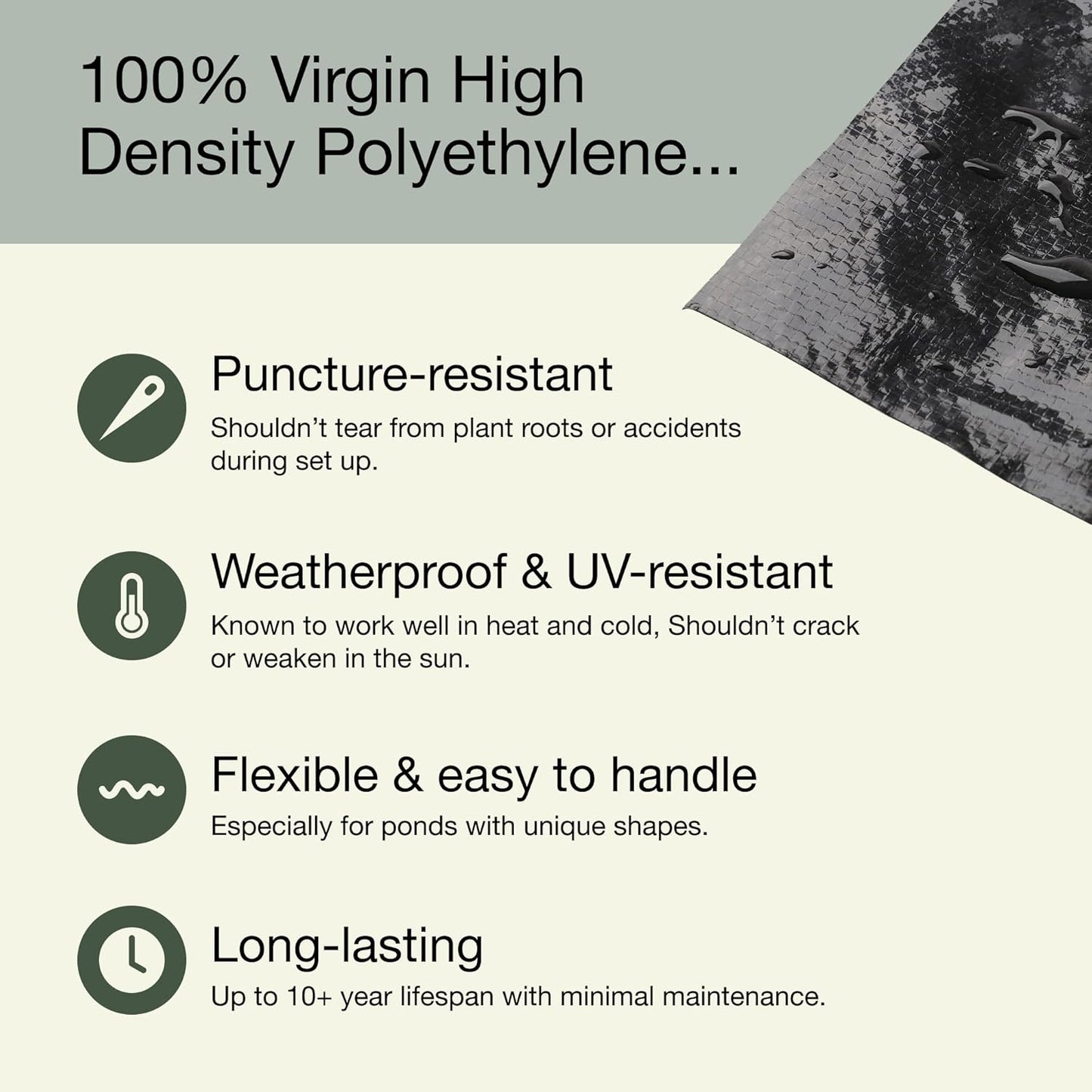 MaPorch HDPE Pond Liner - 16.5 x 26.5 ft, Black, 20 mil - UV Resistant for Pool Liner - Heavy-Duty Leak-Proof Protection for Pond Fountain - Flexible Tear-Resistant Design for Outdoor Fountain