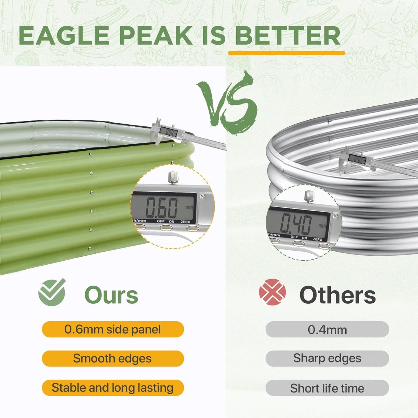 EAGLE PEAK 17'' Tall Outdoor Galvanized Raised Garden Bed Planter, Planter Boxes for Outdoor Plants, Vegetables, Flowers, and Herbs 6 in 1 Modular Design, Olive Green