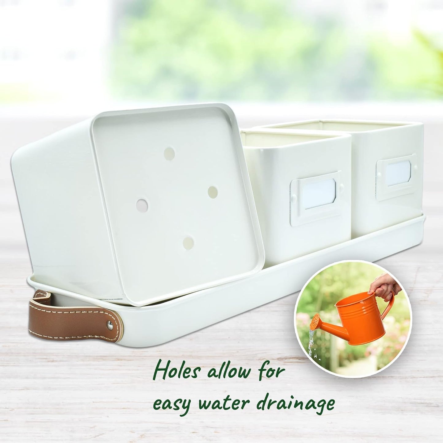 Herb Planter Indoor - Set of 3 Warmstone Indoor Herb Garden Pots for Plants with Leather Handled Tray - Window Sill Plant Shelf - Herb Pots with Drainage Holes and Labels