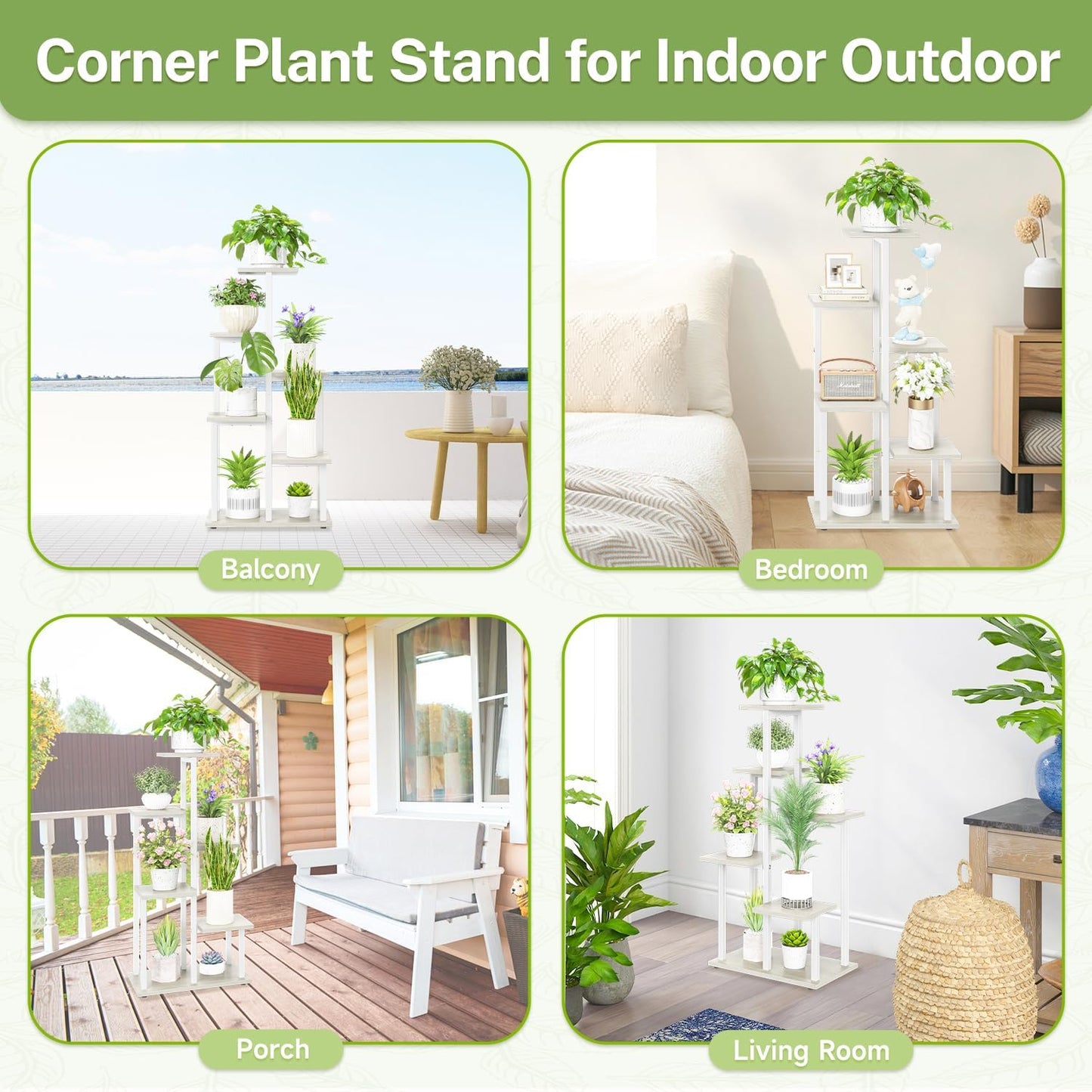 iDavosic.ly 6 Tier Plant Stand Indoor, Tiered Corner Plant Shelf for Multiple Plants, Metal Wood Tall Plant Display Rack Flower Holder for Patio Porch Garden Balcony Bedroom, White