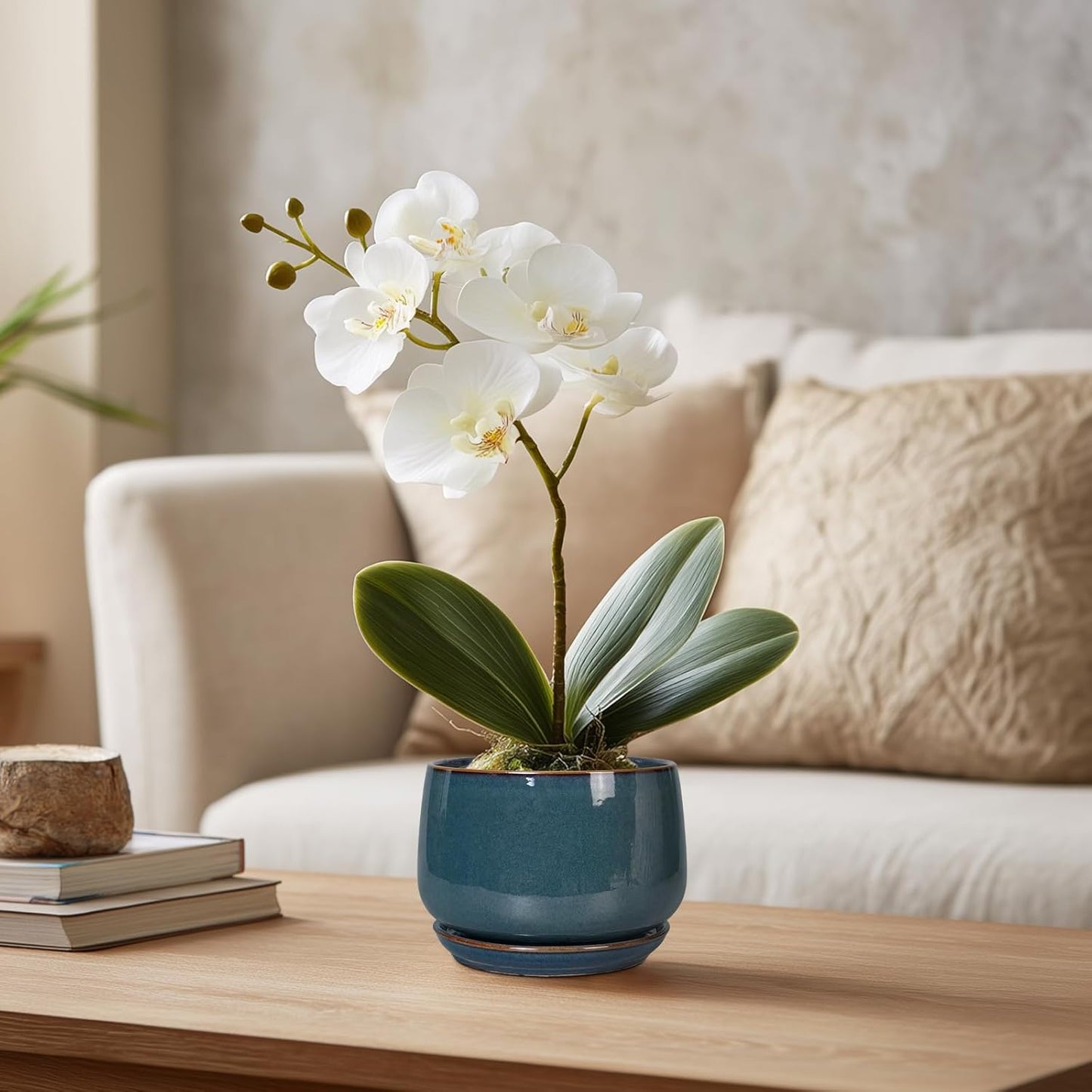 G EPGardening Ceramic Pots for Plants - 4 inch Plant Pots for Indoor Outdoor, Small Planter with Drainage Hole & Tray, Modern Succulent Pots, Round Planter, Office Decor, Home Gifts, Retro Blue