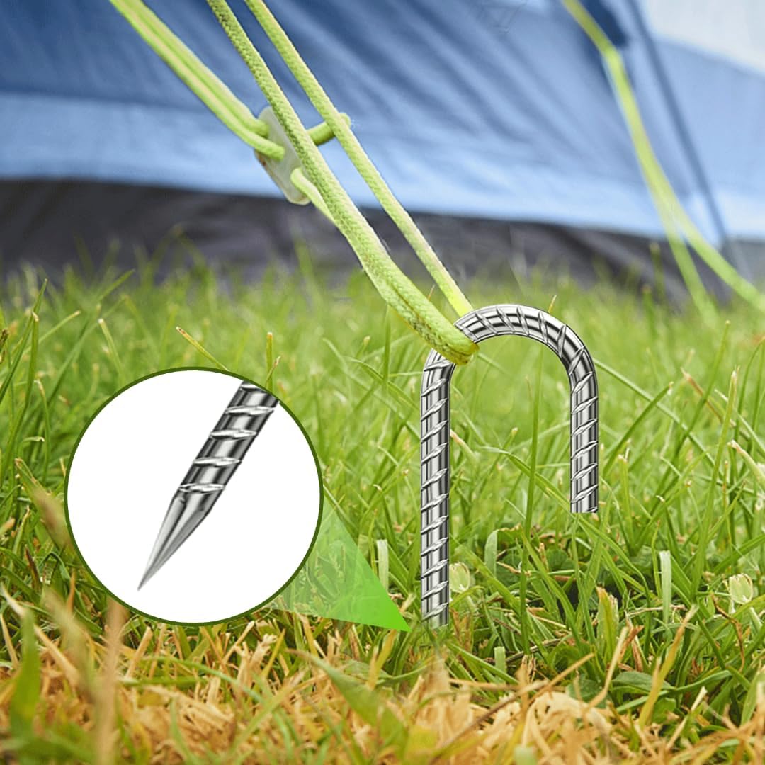 Ground-Stakes-Heavy-Duty-12 inch, J-Hook Rebar Stakes Galvanized Anti-Rust 6pcs Garden Stakes Metal Ground Anchors for Garden Dog Fence Chicken Coop Christmas Decorations Deer Fence