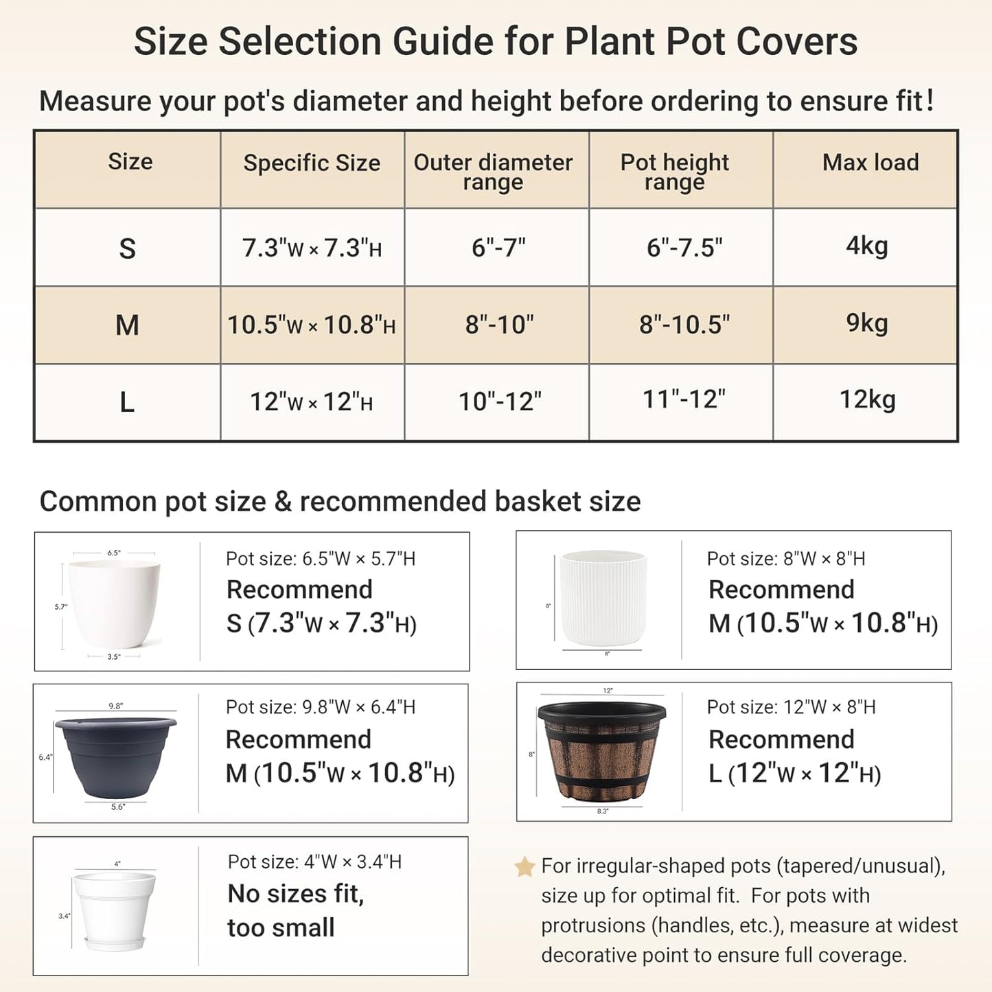 Dahey Jute Spliced Cotton Rope Plant Basket Modern Woven Storage Basket for 10.5" Floor Indoor Planter, Decorative Flower Pots Cover Laundry Bin with Handle Rustic Home Decor, White and Beige