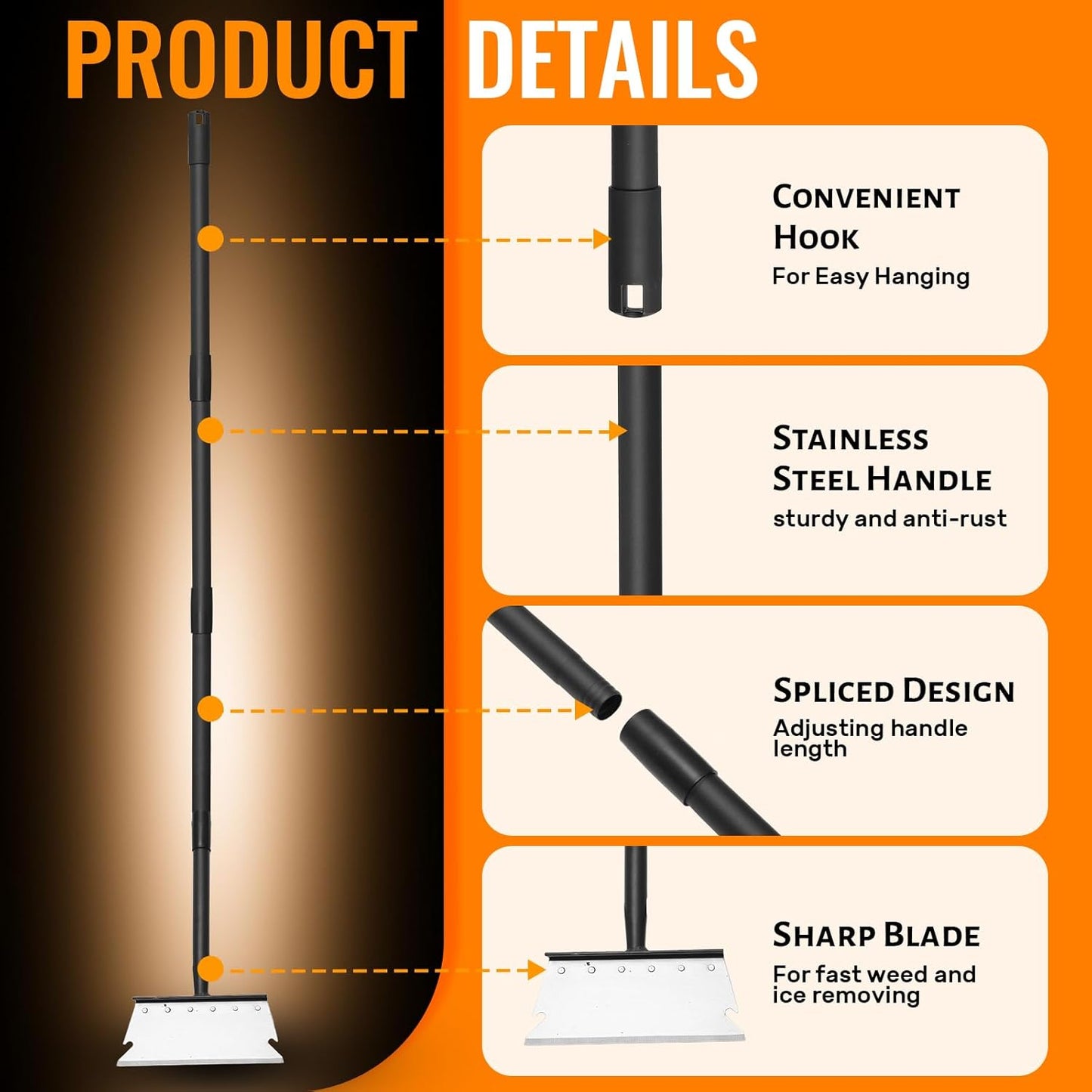 Garden Flat Shovel Scraper, Multifunctional Garden Cleaning Shovel with 59 Inch Long Handle, Heavy Duty Outdoor Floor Scraper for Weed Cleaning,Trenching,Edging and Removing Snow,Ice,Weeds,Dirty,Moss