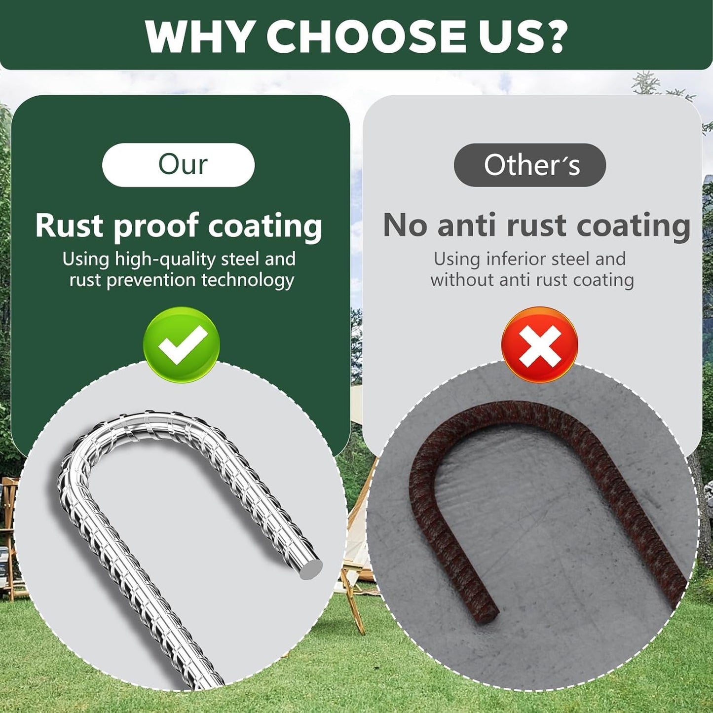 20 Pieces 12 Inch Long 5/16 Inch Diameter Rebar Tent Stakes Heavy Duty, Ground Anchors,Rebar Yard Fence Metal Lawn Bounce House Stakes Heavy Duty, Chain Link Fence J Hooks for Garden Wire Fencing