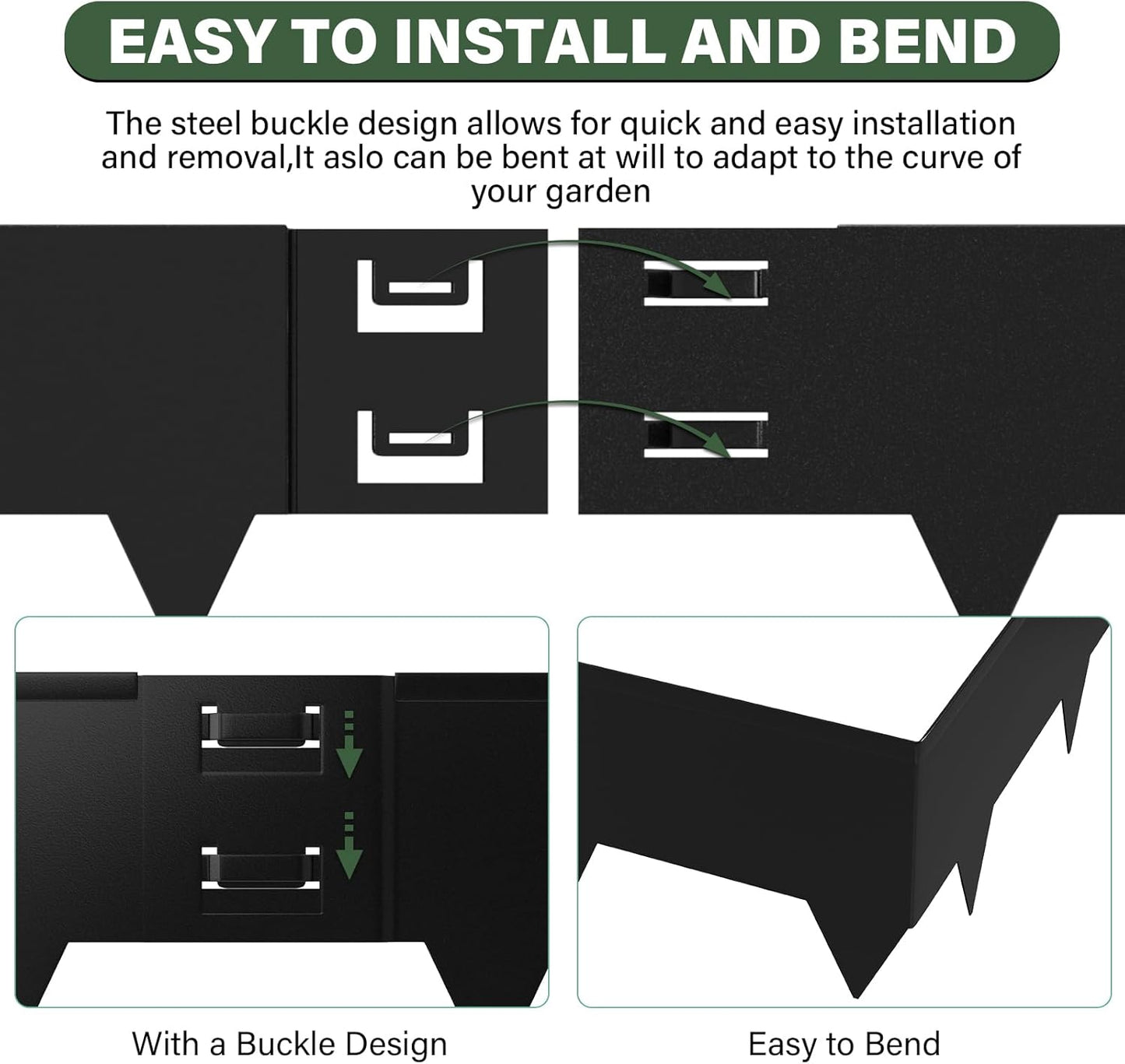 Galvanized Steel Landscape Edging - 40 Inch Strips, 8 Inch Depth, 6-Pack Black Bendable Metal Edging - 20FT Total Length