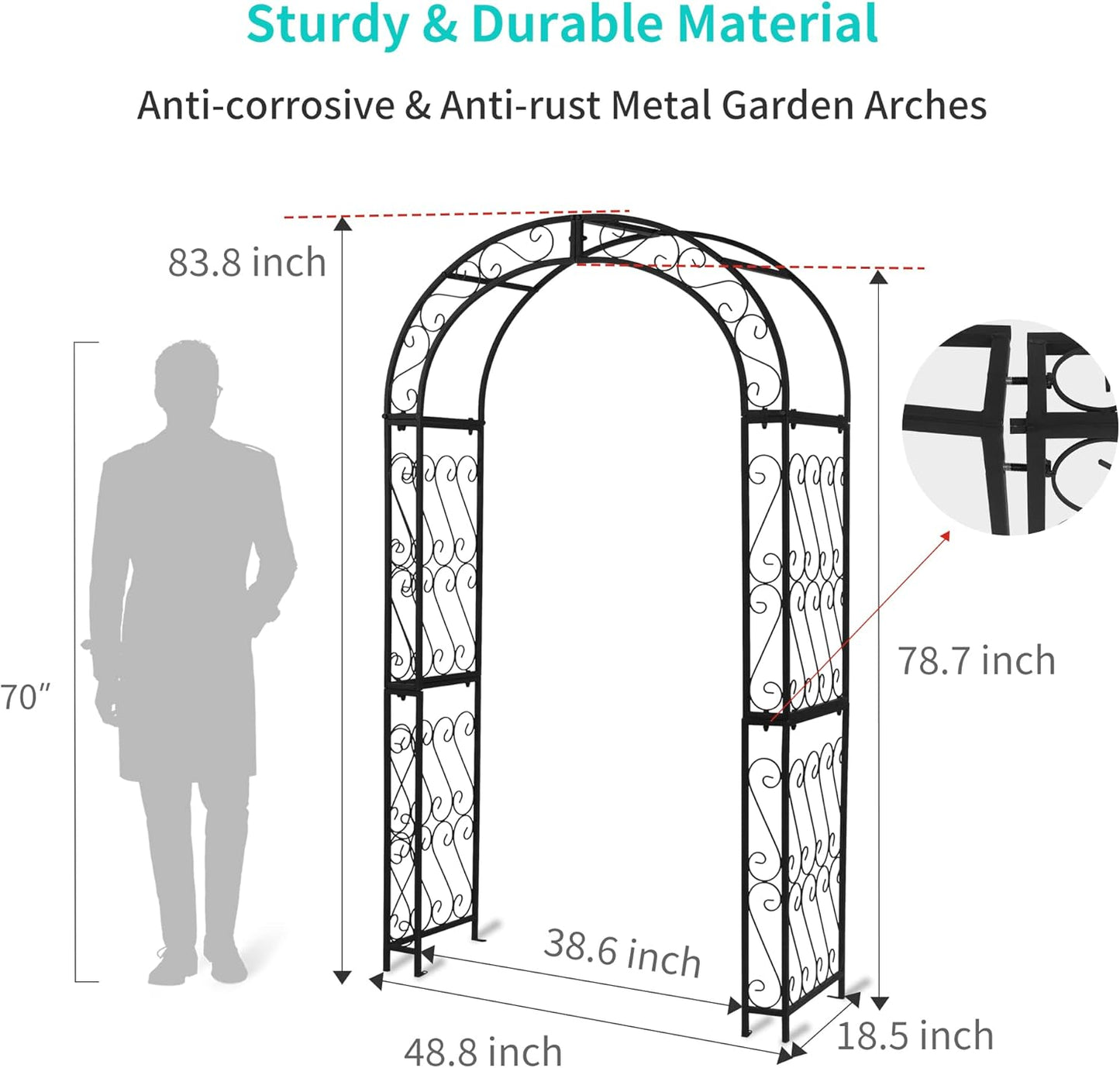 48.8" W x 83.8" H Garden Arch, Black Sturdy Metal Iron Arbor, Courtyard Cast Trellis for Various Climbing Plant, Outdoor European-Style Archway Wedding Ceremony Party