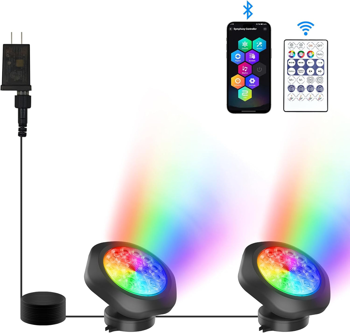RGB Underwater Pond Lights, Super Bright 18 LED Submersible Fountain Lights Color Changing Spotlights, Bluetooth APP Control IP68 Waterproof for Fish Aquarium Tank Garden Yard Pool(Set of 2)