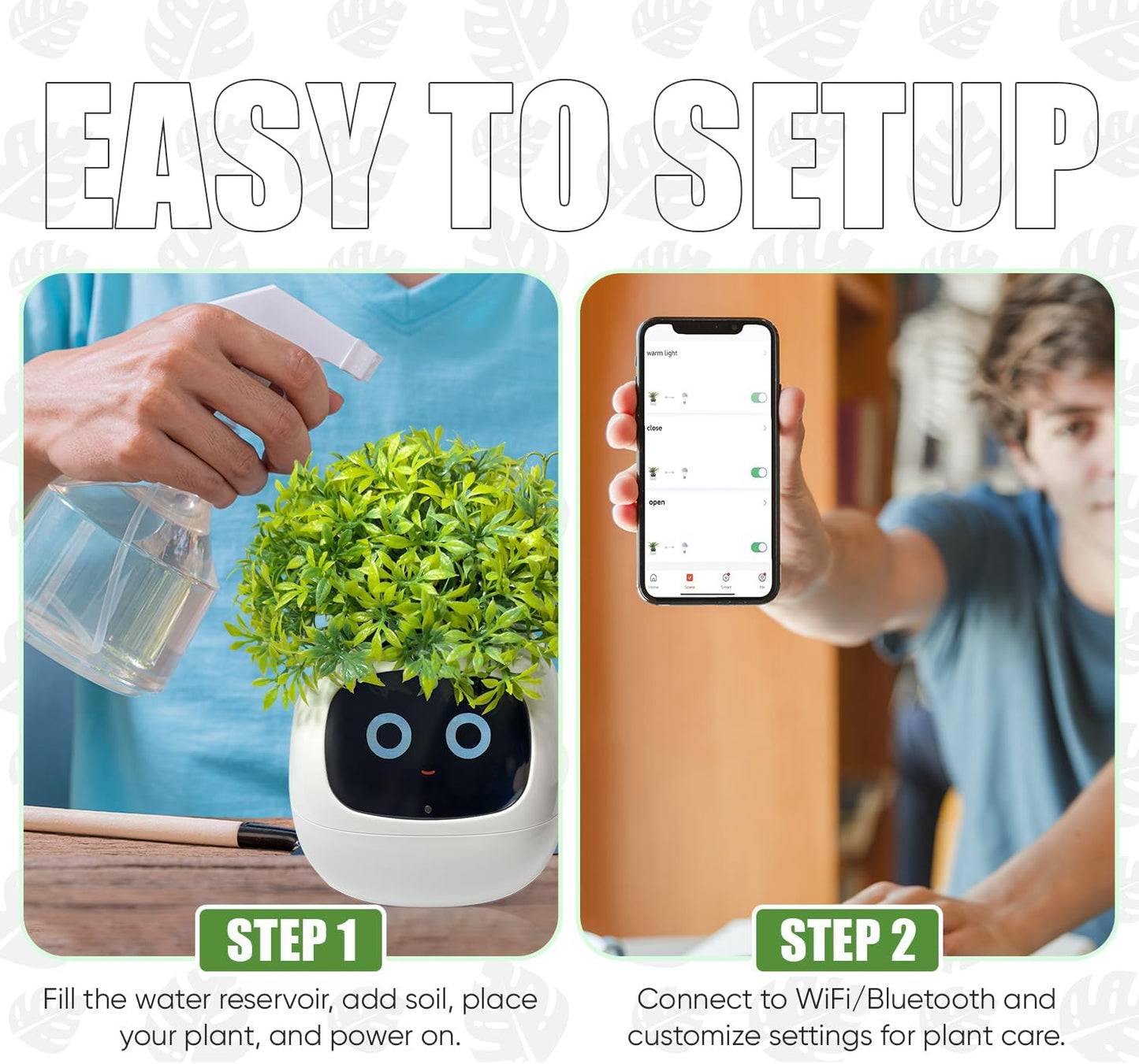 Interactive Plant Pot – Smart Planter, AI Pet Plantagotchi, tamagotchi, Leafypod and Plantiboy, Robot Flower with Feelings, Electric Maceta, Indoor Flowerpot with Water, Digital Gifts (White)