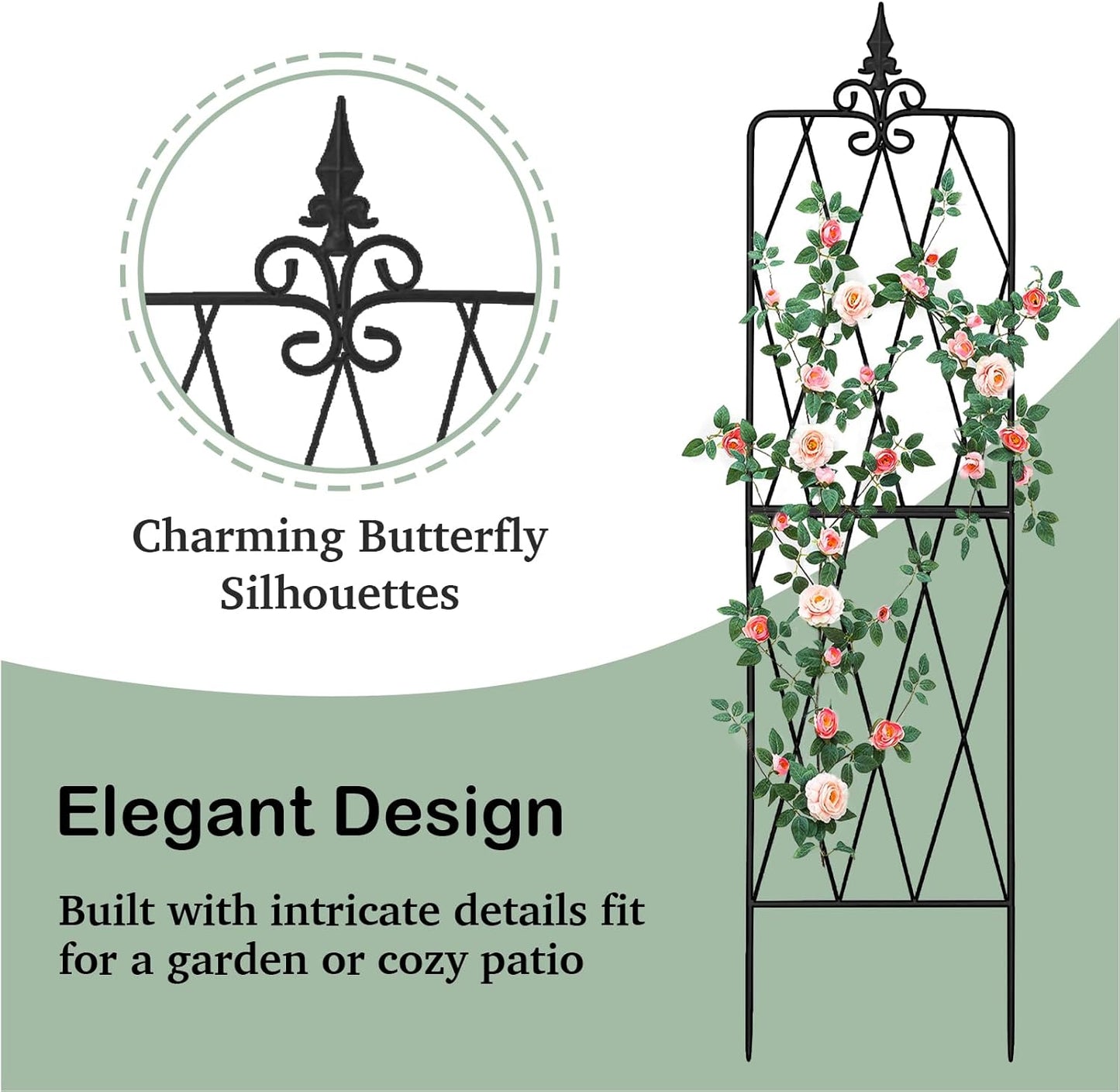 Garden Trellis for Climbing Plants Outdoor, Metal Garden Trellises, Decorative Garden Fencing Flower Trellis with Durable Powder Coating for Vines Plant Rose, Vegetable Support, Black (4, Pattern-A)