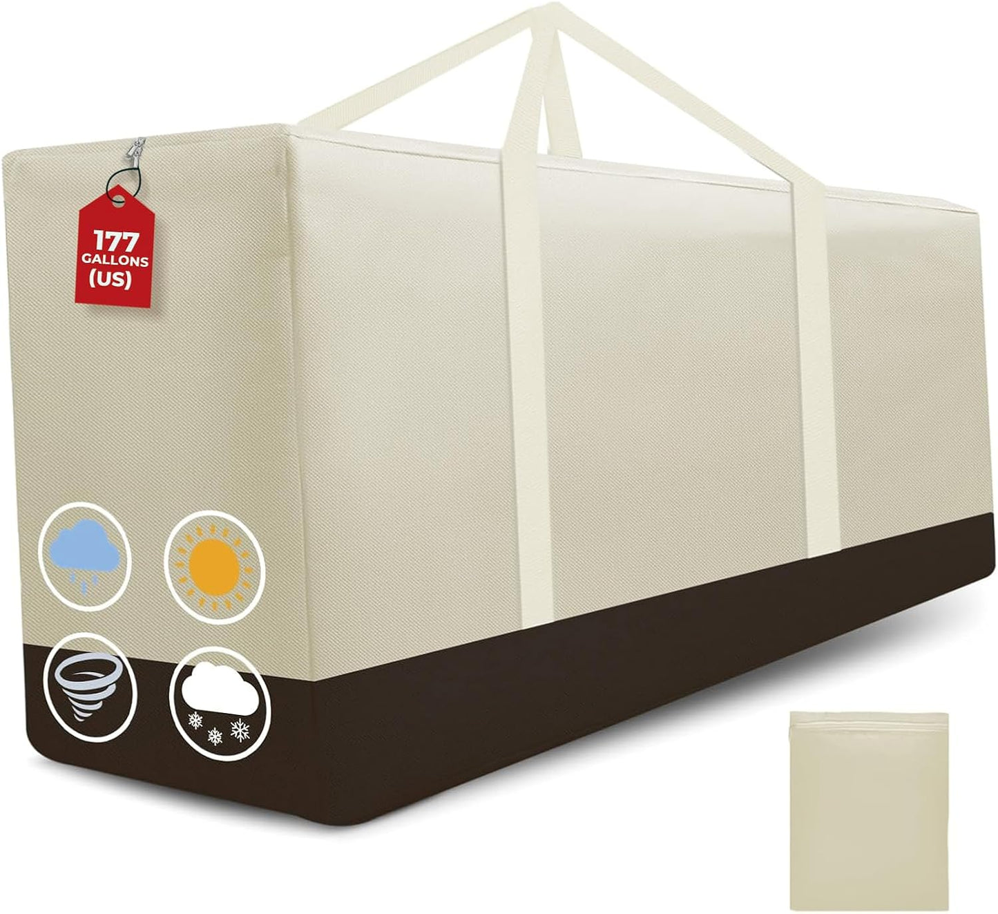 Cushion Storage Bag Waterproof Outdoor Cushions Storage Bag 68" L x 30" W x 20" H Large Patio furniture Cushion Storage Bags with Handle and Zipper (Beige, 1 Pack)