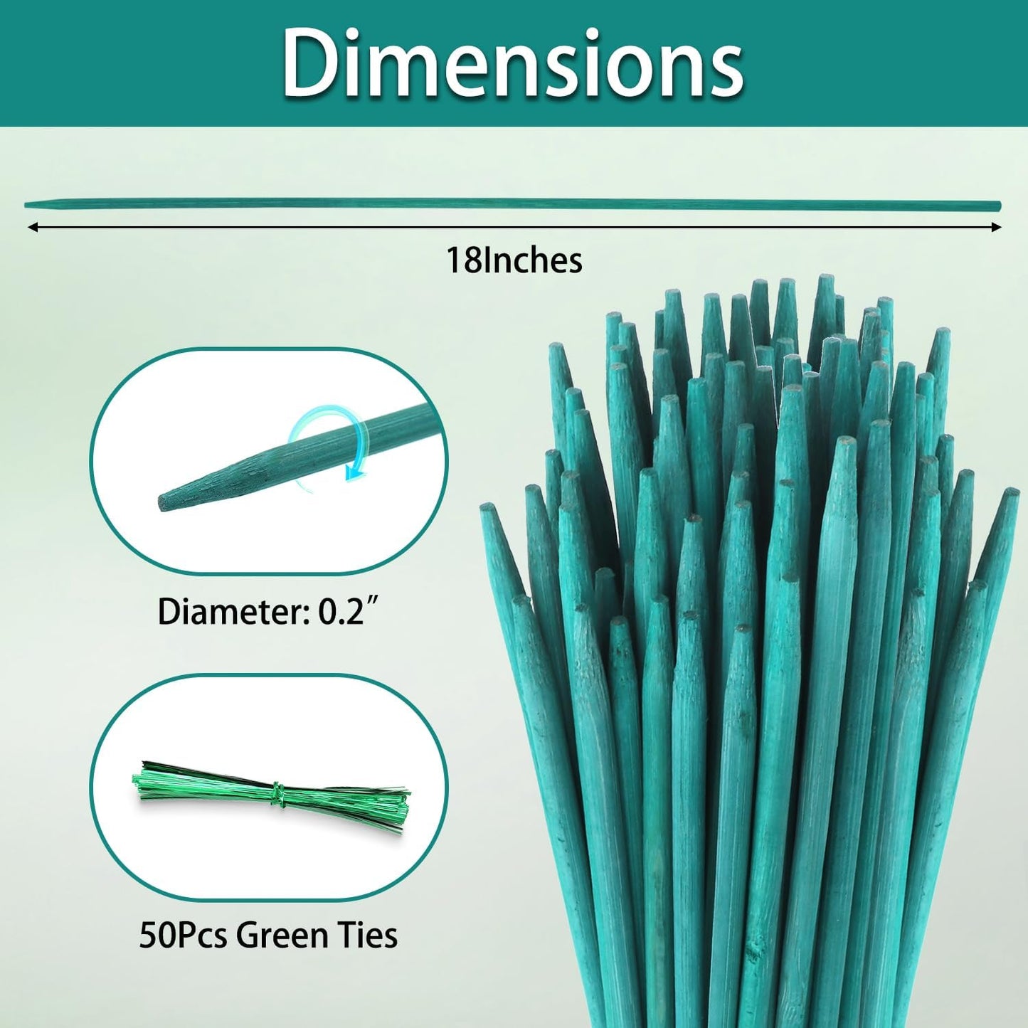 Bamboo Plant Stakes 50PCS, 18Inch Natural Bamboo Stakes Garden Stakes, HAINANSTRY Plant Sticks Support for Indoor and Outdoor Plants, Stakes for Gardening, Orchid Tomato Vegetable Stakes for Garden