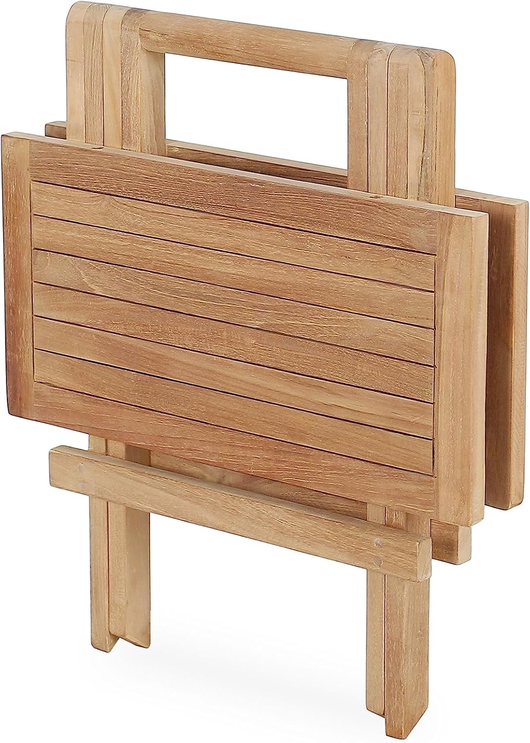 Teak Wood Patio Side Table, Square Folding Outdoor Side Table Waterproof, Sturdy Portable Bistro Table for Camping Deck Poolside