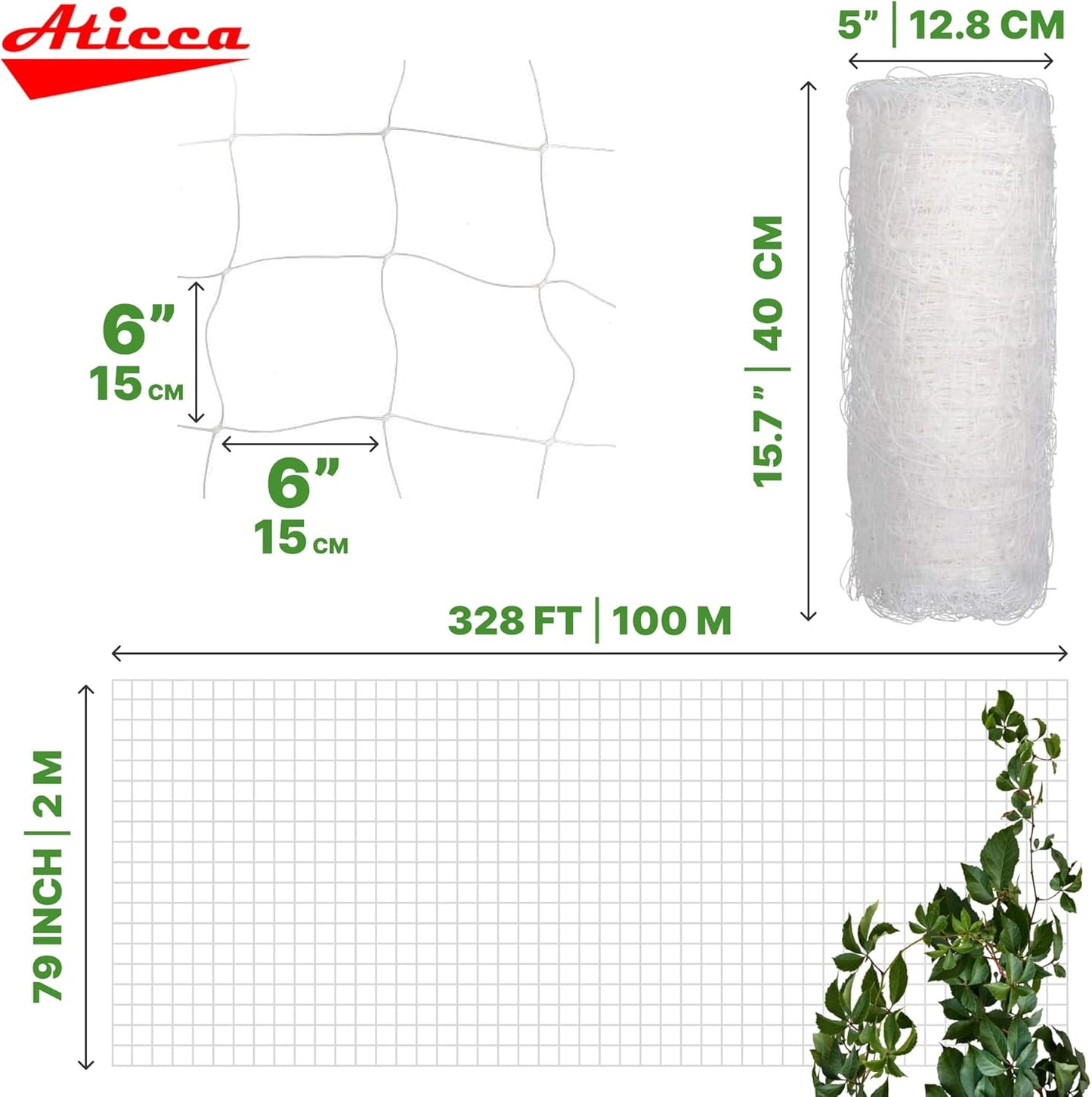Plastic Trellis Netting 79" x 328 ft Heavy Duty Plant Support Netting White - 6 Inch Garden Trellis on Roll - Mesh for Growing Vine Climbing Plants, Flowers, Peas, and Cucumber