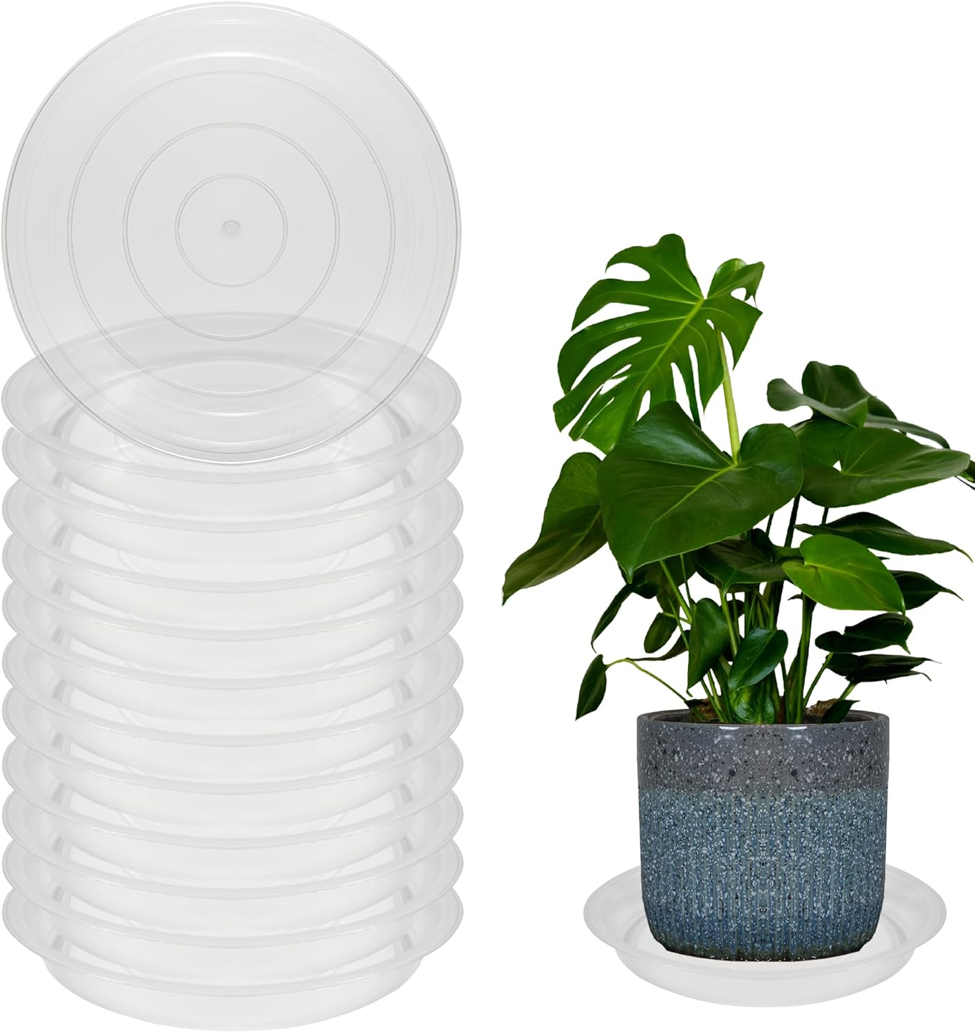 12 Pack 10 Inch Round Plant Saucers for Less 8.4 Inch Pot Indoors Outdoors Plant Trays for Pots Planter Saucer Plastic Plant Drip Tray Planter Water Tray for Potted Plants(Clear, 10"(12pcs))