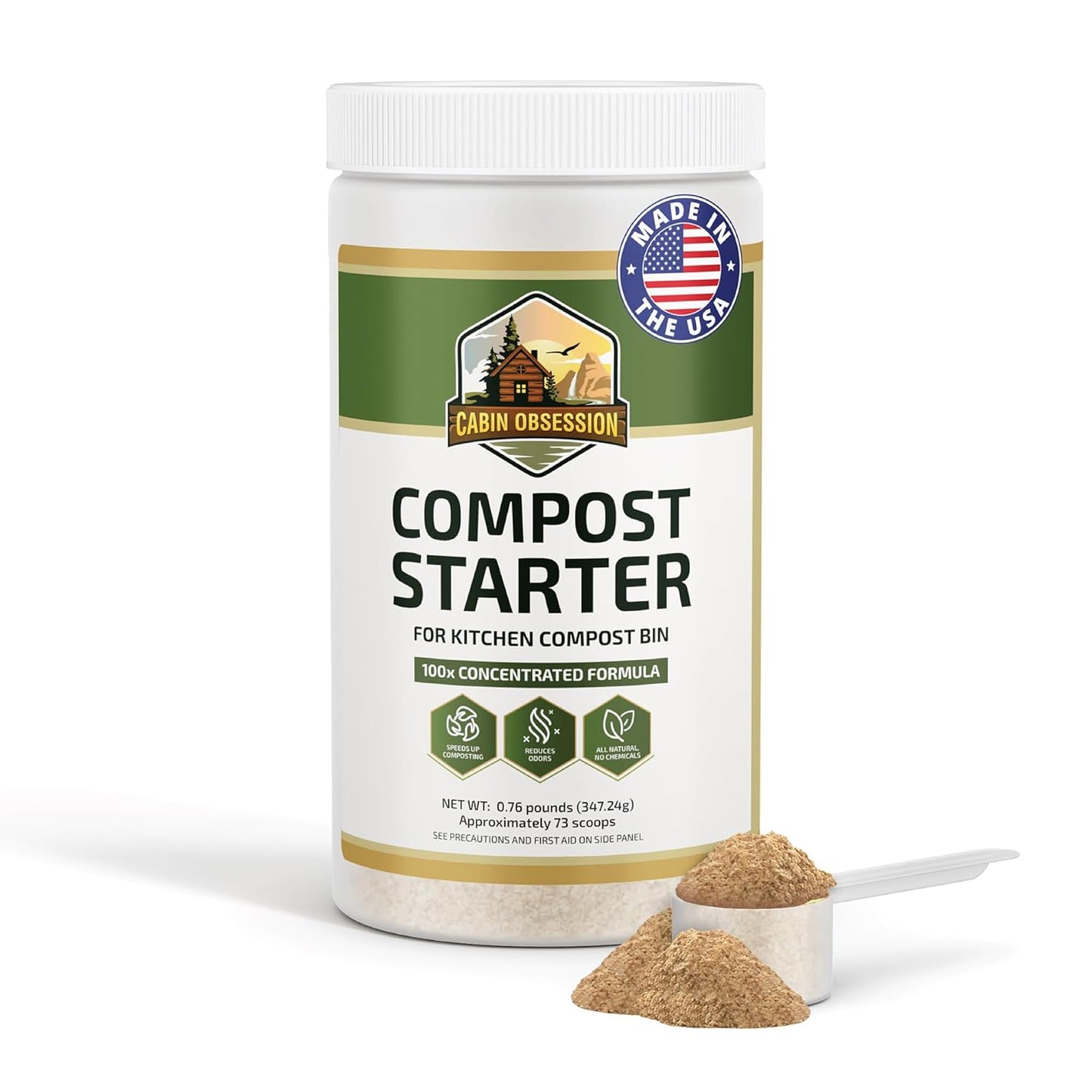 Compost Starter - 100x Concentrated All Natural Compost Accelerator for Countertop Kitchen Bin - Odor-Free, Fast-Acting Microbial Formula - Approximately 73 Scoops