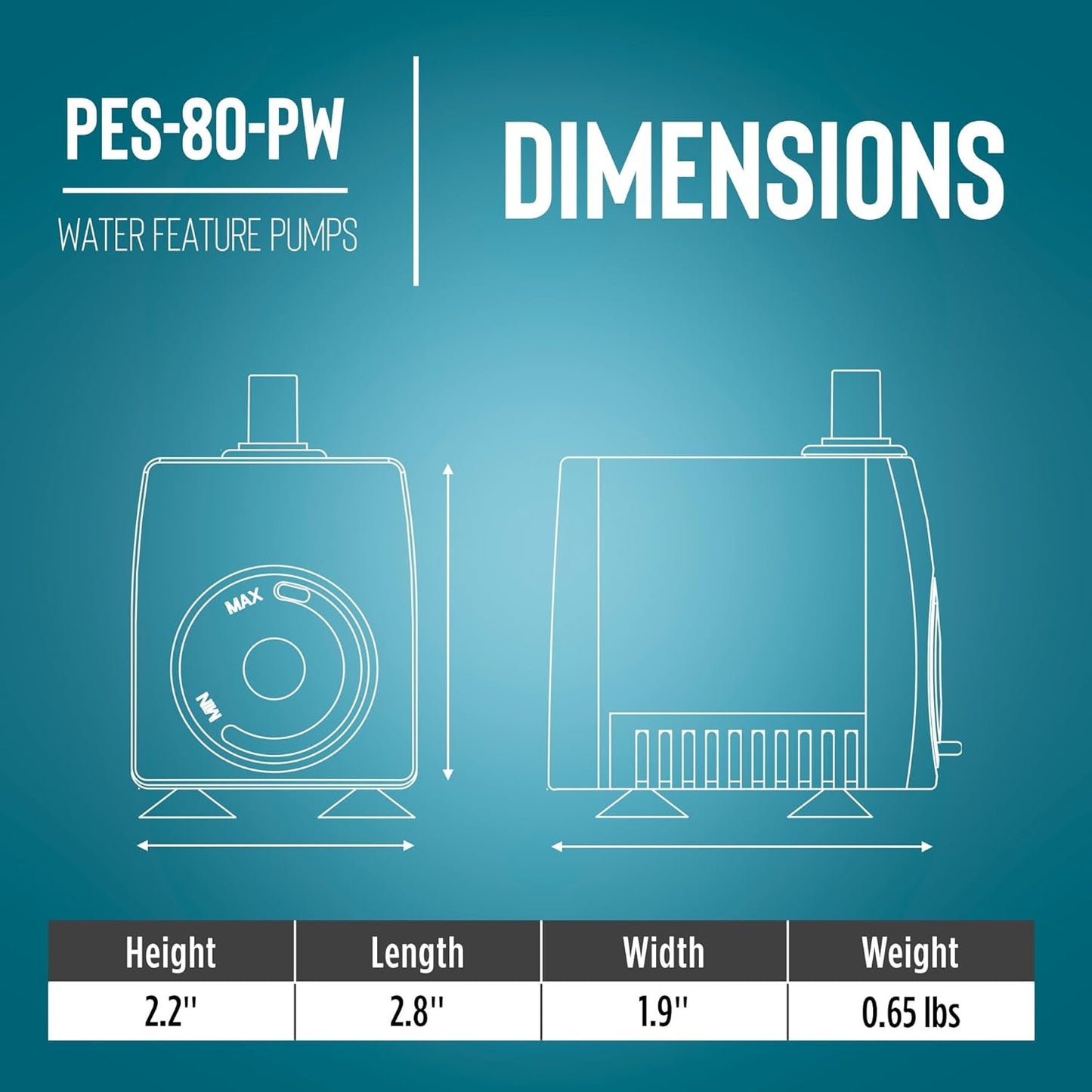Little Giant PES-80-PW 115-Volt, 77 GPH Magnetic Drive Fountain Pump with 6-Ft. Cord, Black, 566714