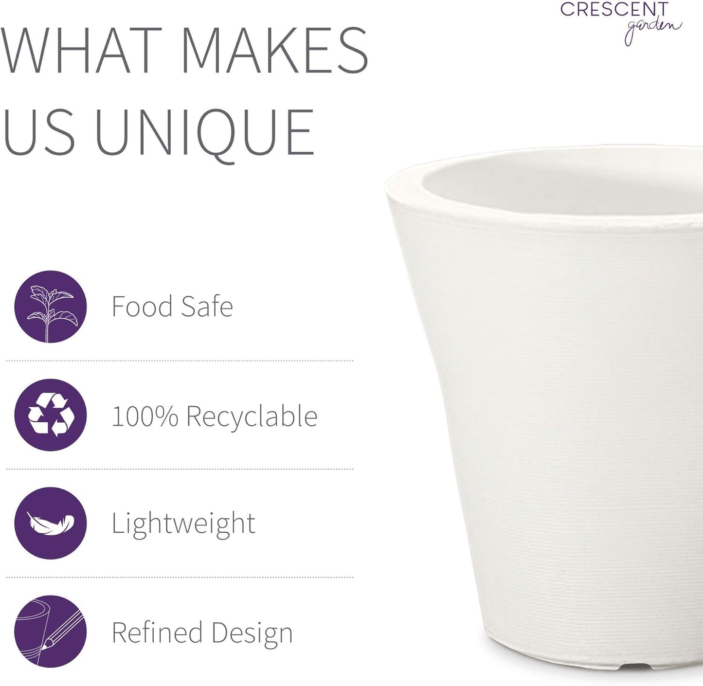 Crescent Garden Madison Planter– Weather-Resistant, Double Walled Indoor/Outdoor Plant Pot with Drain Hole – Durable All-Season Flower Container, 14" W (Cloud White)