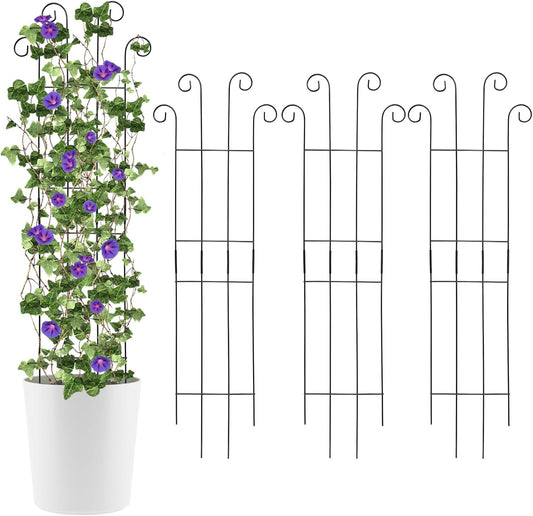 4 Pack 32'' Wave Shape Black Metal Trellis for Climbing Plants Indoor & Outdoor, Garden Trellis for Houseplants Flowers Vine Ivy
