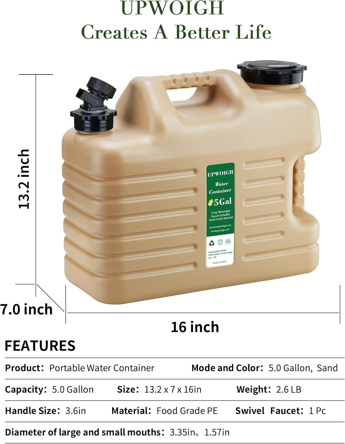 5 Gallon Water Jug and 2.6Gal Collapsible Water Bag Set of 2,BPA Free Thickened Water Storage Containers,Leak-Proof Warm Sand Portable Emergency Water Tank for Outdoors Hiking,Hurricane