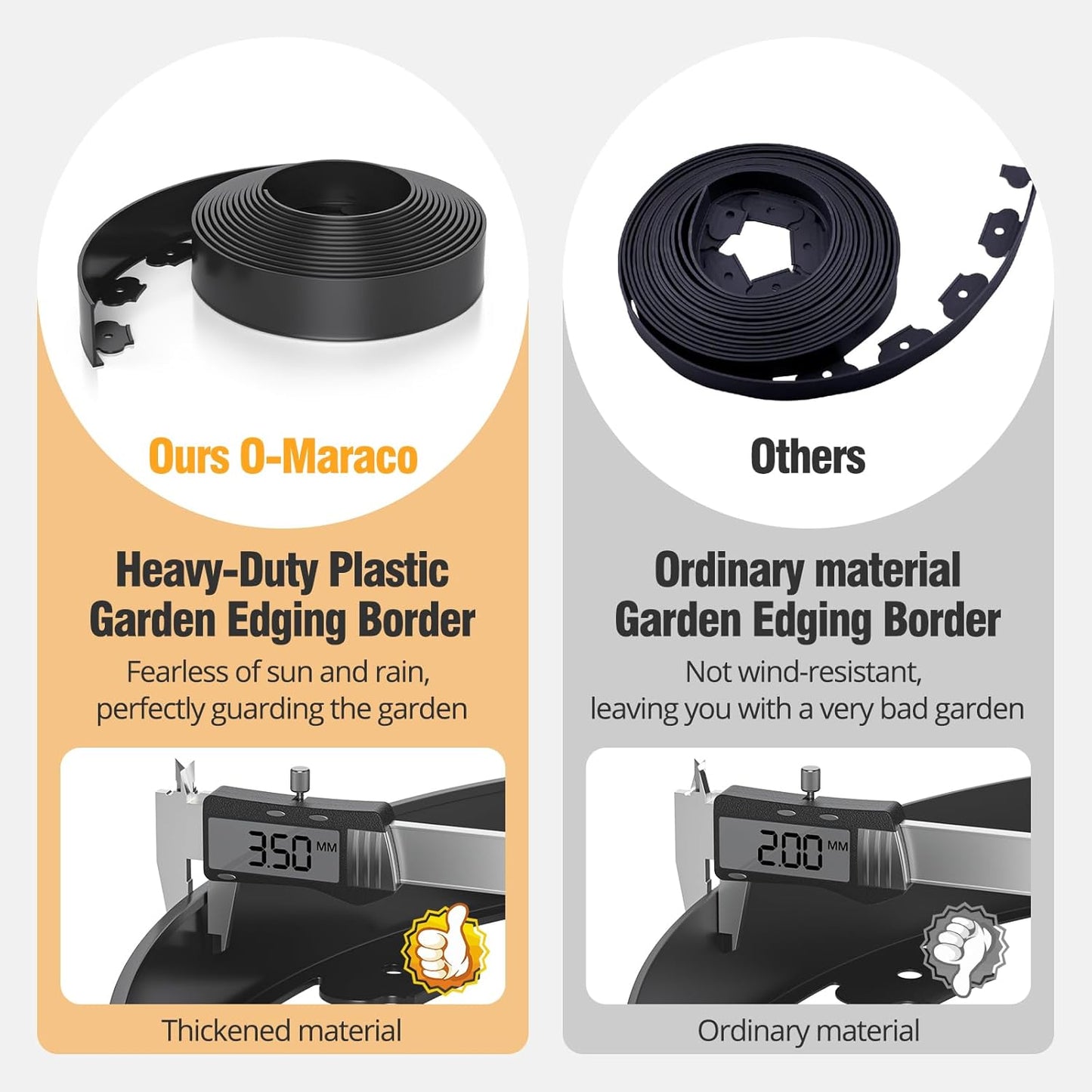 33FT No-Dig Landscape Edging, Heavy Duty 2 Inch Tall Plastic Garden Border with 30 Anchoring Spikes (Black)