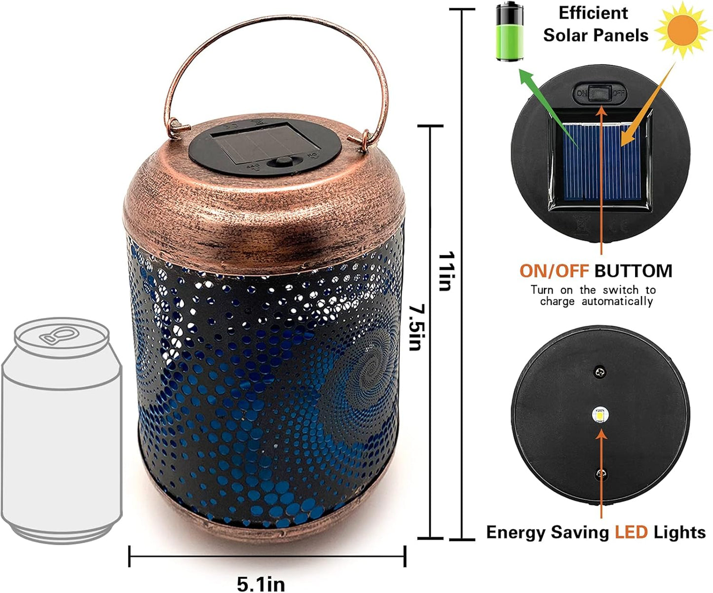 DIBIEECN 4 Pack Solar Lanterns Outdoor Hanging Lantern Metal Waterproof LED Lantern with Solar Powered Garden Patio Decorations Decor Lantern with Handle Christmas Gift Idea, Blue