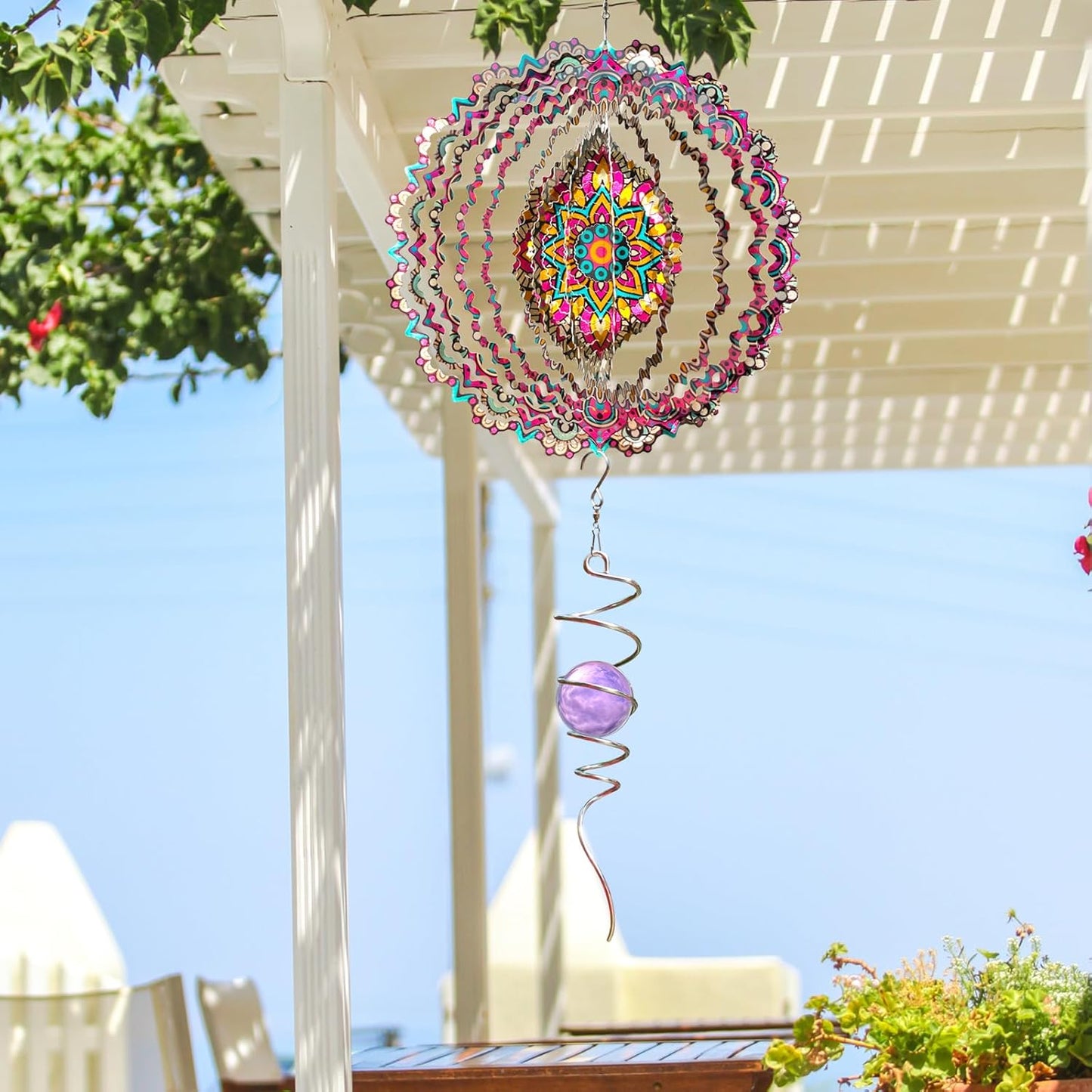 Goolyrusim Wind Spinner Mandala Blossom 3D Kinetic Wind Spinners Outdoor Laser Cut Stainless Steel Metal Art Hanging Wind Sculpture Mandala Garden Decoration Yard Art Decor Ornament Housewarming GIF