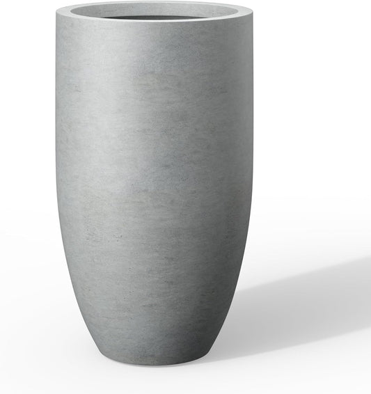Kante 24 Inch Tall Round Concrete Planter, Large Indoor Outdoor Plant Pots with Drainage Hole and Rubber Plug, Modern Decorative Garden Pots for Home Patio Porch, Natural Concrete