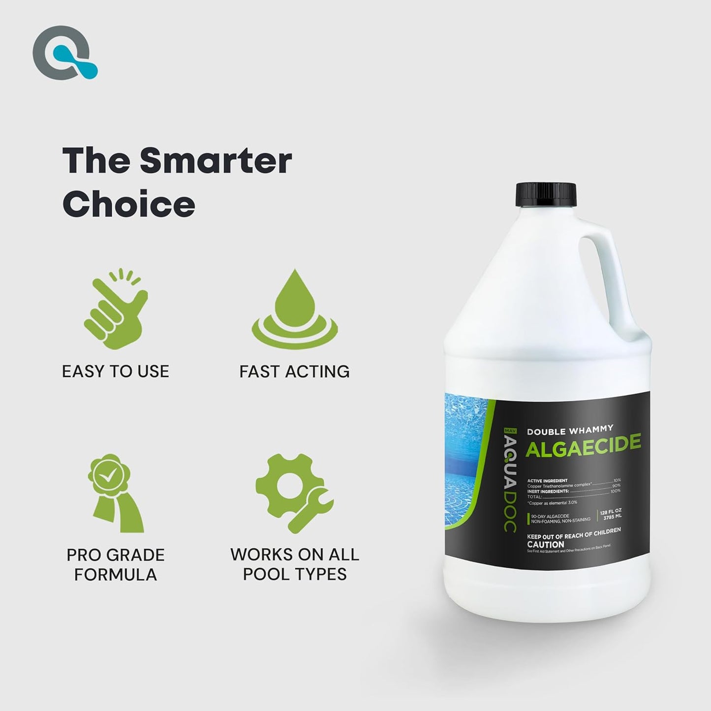 Copper Pool Algaecide for Swimming Pools - 128 oz - 90 Day Algaecide for Inground & Above Ground Pools, Helps Prevent & Remove Green, Mustard, Blue, Black Algae - AquaDoc