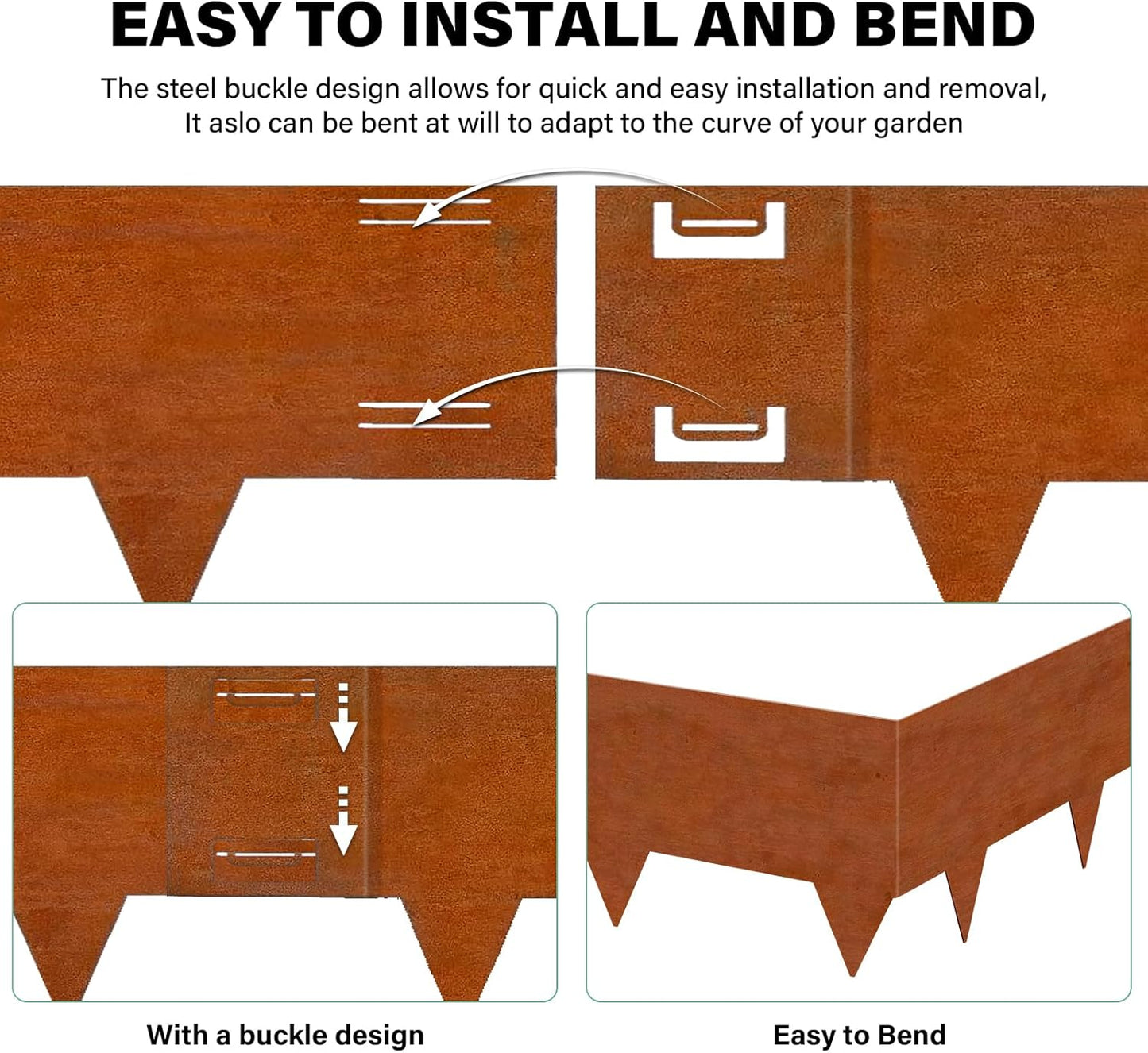 Cor-Ten Steel Landscape Lawn Edging, 40" L x 8" H,6 Pack Steel Edging for Landscaping,Metal Landscape Edging, Metal Edging for Landscaping(180 Degree Bend, Rusted)