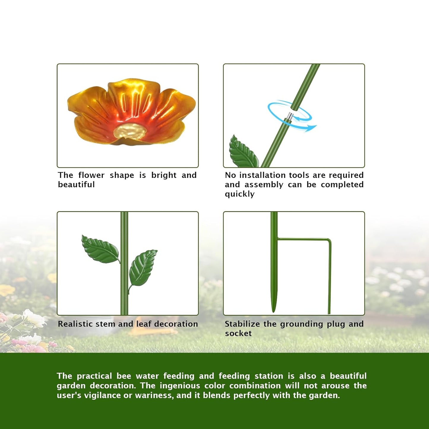 4 Pack Bee Watering Station,Colorful Metal Insect Bath Feeder for Garden, Butterfly Feeder and Bird Drinking with Flower Design, Outdoor Yard Decor (Red, Blue,Yellow,Green)