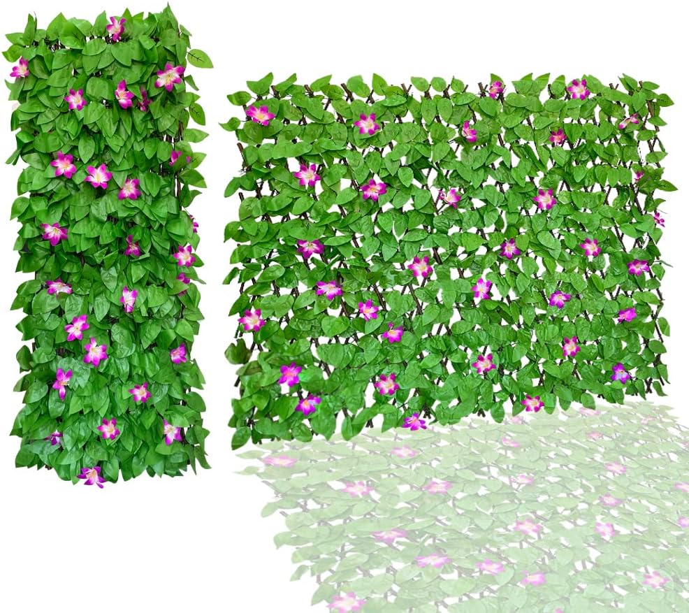 Expandable Fence Privacy Screen for Balcony Patio Outdoor,Decorative Faux Ivy Fencing Panel,Artificial Hedges (Single Sided Leaves)