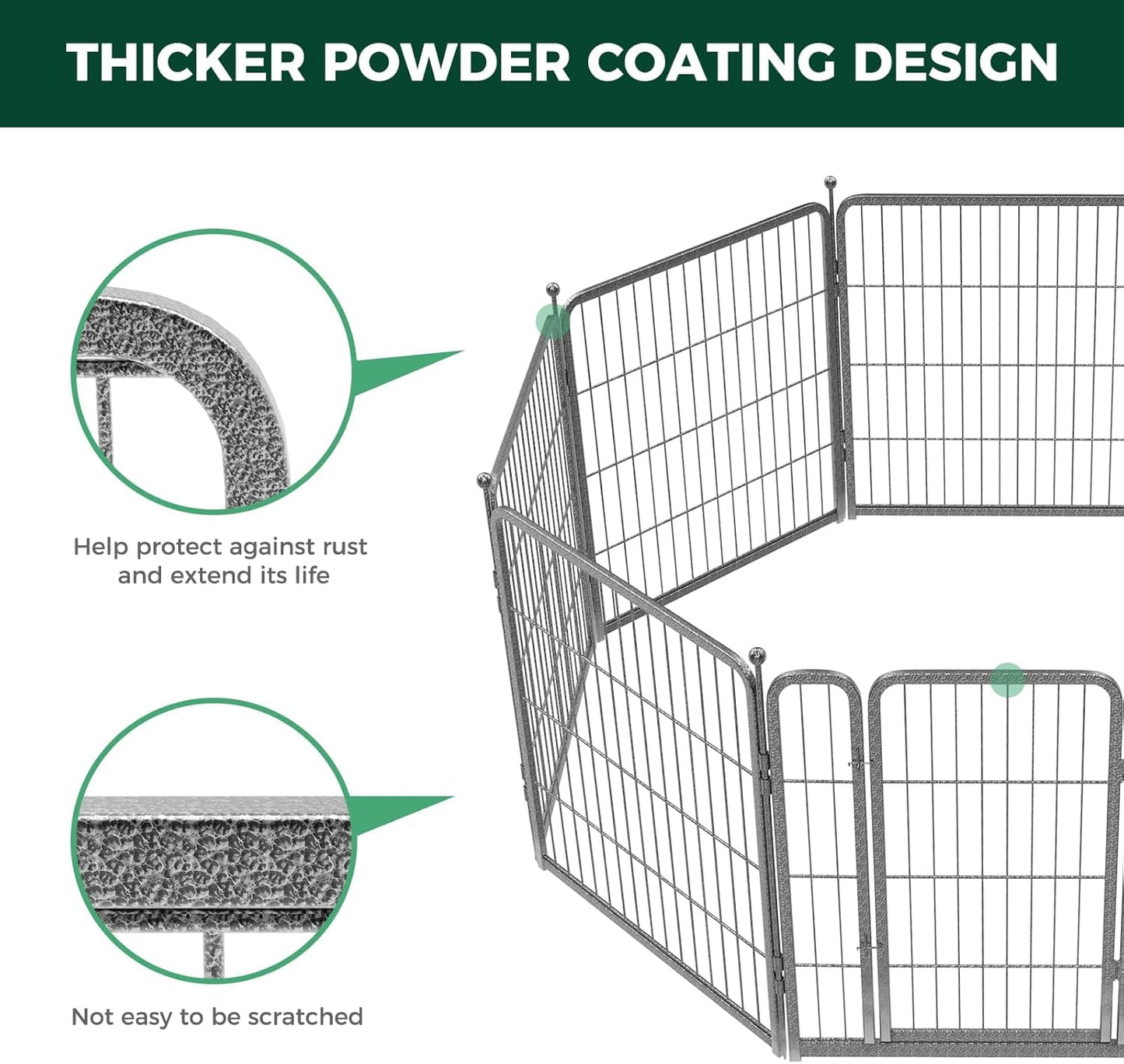 FXW Garden Fence Outdoor for The Yard – 32in(H) x 109.4ft(L) Heavy Duty Metal Animal Barrier for Dog and Rabbit, Decorative Dog Fence, 48 Panels, Silver