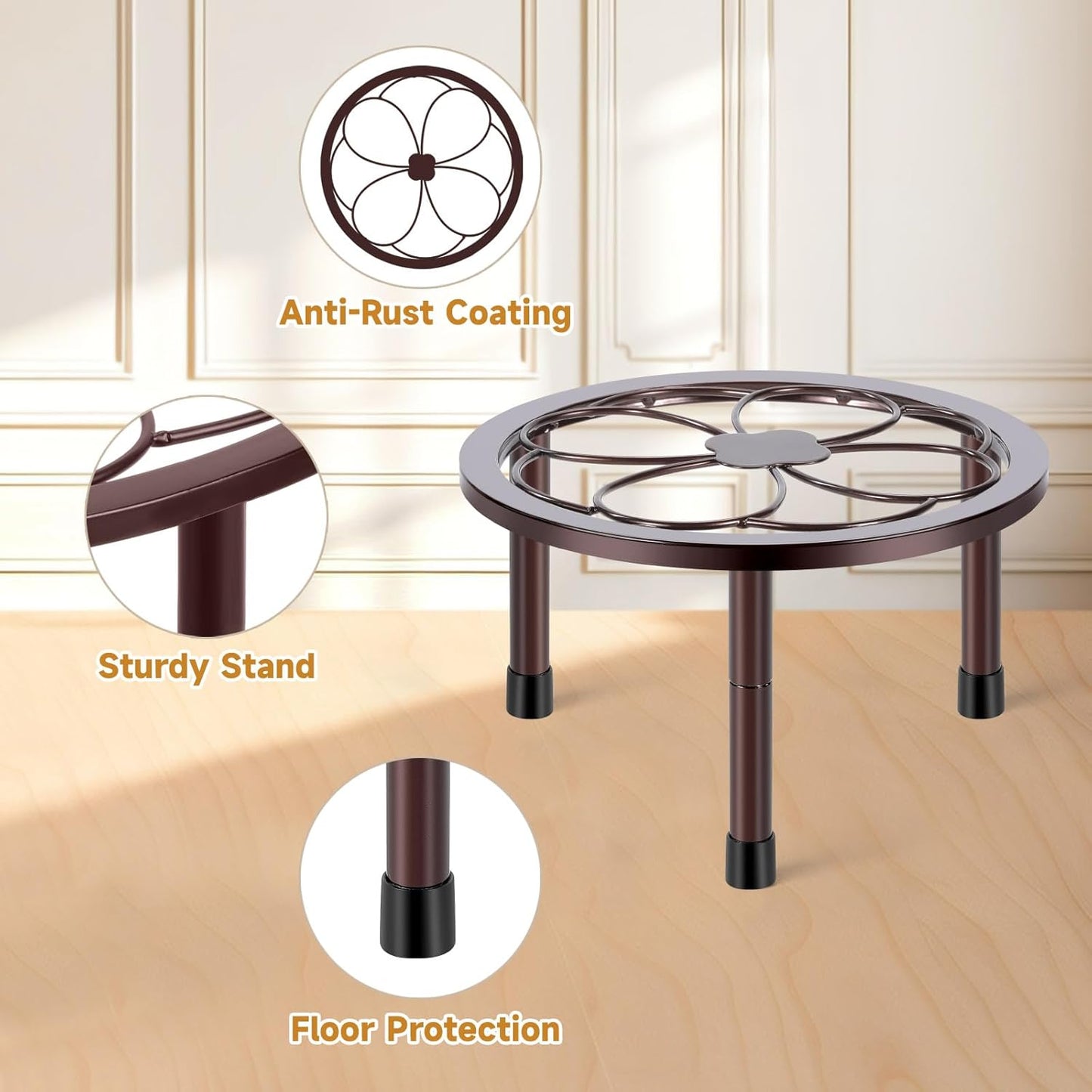 5 Pack Metal Plant Stand, Anti-Rust Iron Plant Stands for Indoor and Outdoor, Heavy Duty Flower Pot Stands for Multiple Plant, Black Potted Plant Holder for Garden Home (5 Pack Brown)
