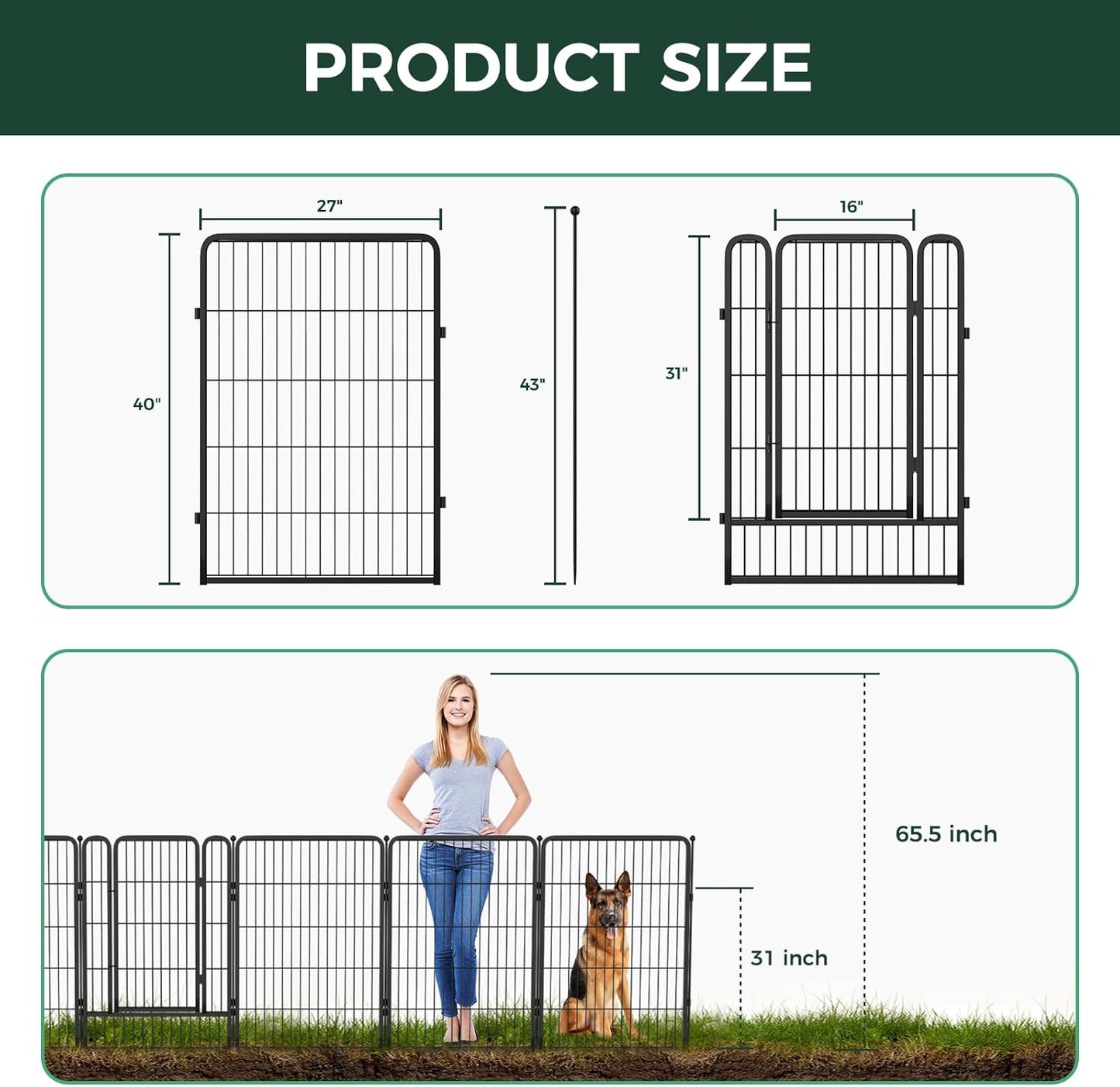 FXW Garden Fence Outdoor for The Yard – 40in(H) x 36.4ft(L) Heavy Duty Metal Animal Barrier for Dog and Rabbit, Decorative Dog Fence, 16 Panels, Black