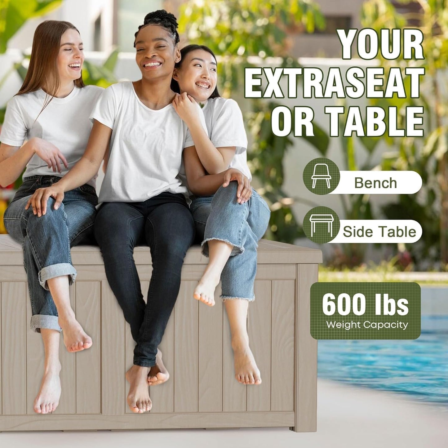 Heavy-Duty 150 Gallon Waterproof Deck Storage Boxes for Outdoor - Patio Deck Box & Pool Storage Organizer, Lockable Resin Chest for Cushions & Tools, UV-Resistant, Slate Grey