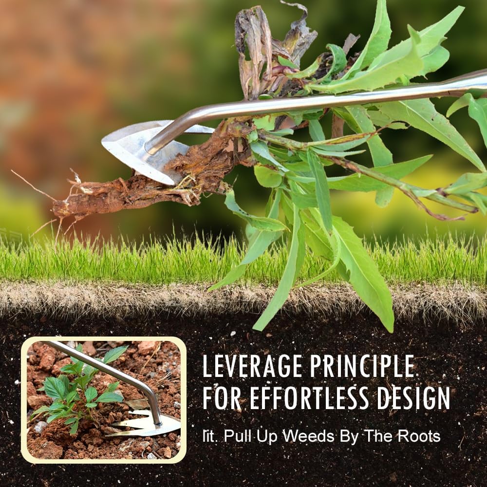 Manual Weed Remover Tool for Lawn and Garden, 2025 New Weeding Artifact Uprooting Weeding Tool,Weed Puller Tool 3 Tooth Manganese Steel for Gardening Backyard Farm (14in)