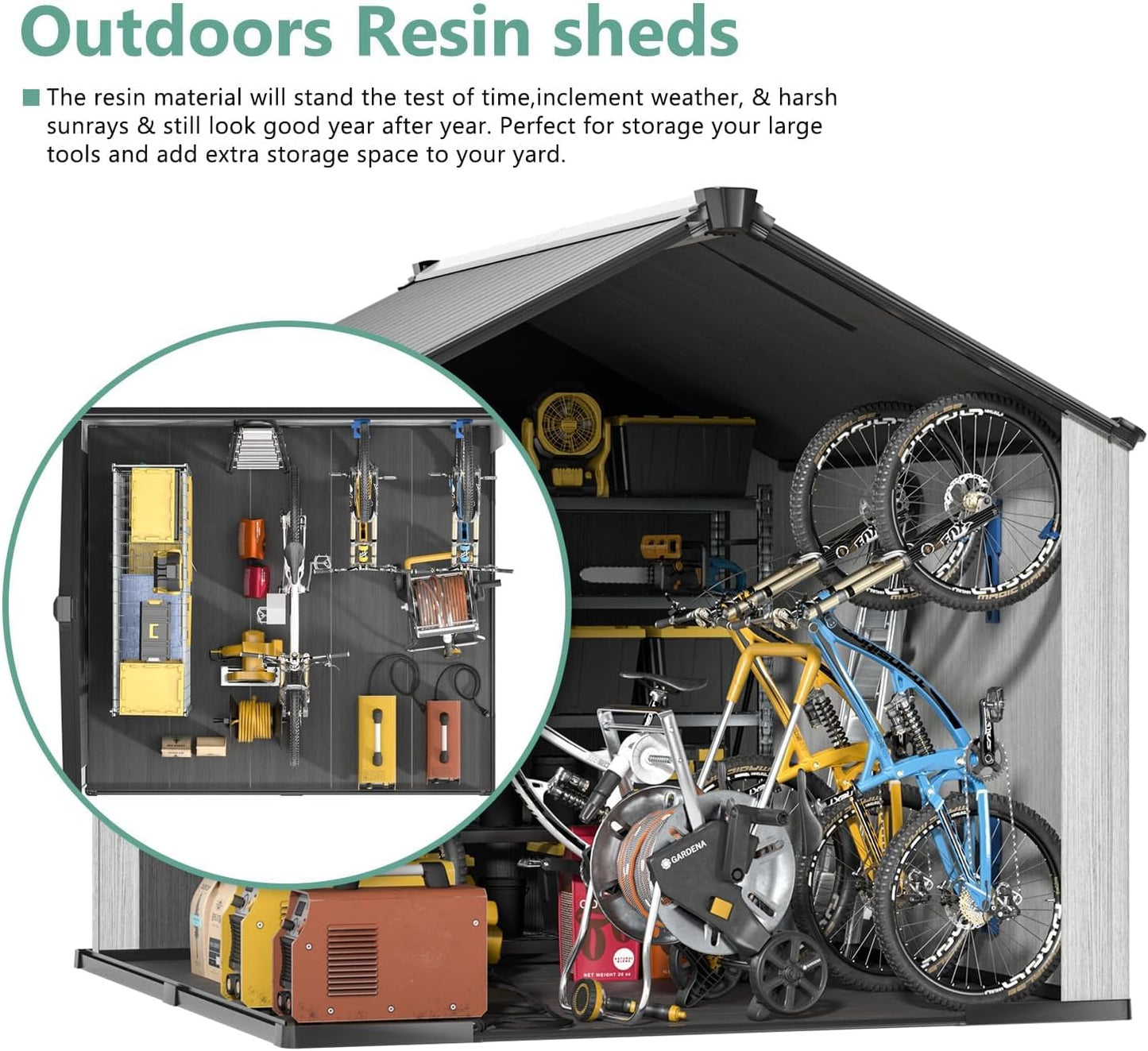 Aoxun 10X8FT Outdoor Shed with Floor, Resin Storage Shed with Lockable Door, Garden Utility Tool Shed Storage House for Backyard, Patio, Lawn