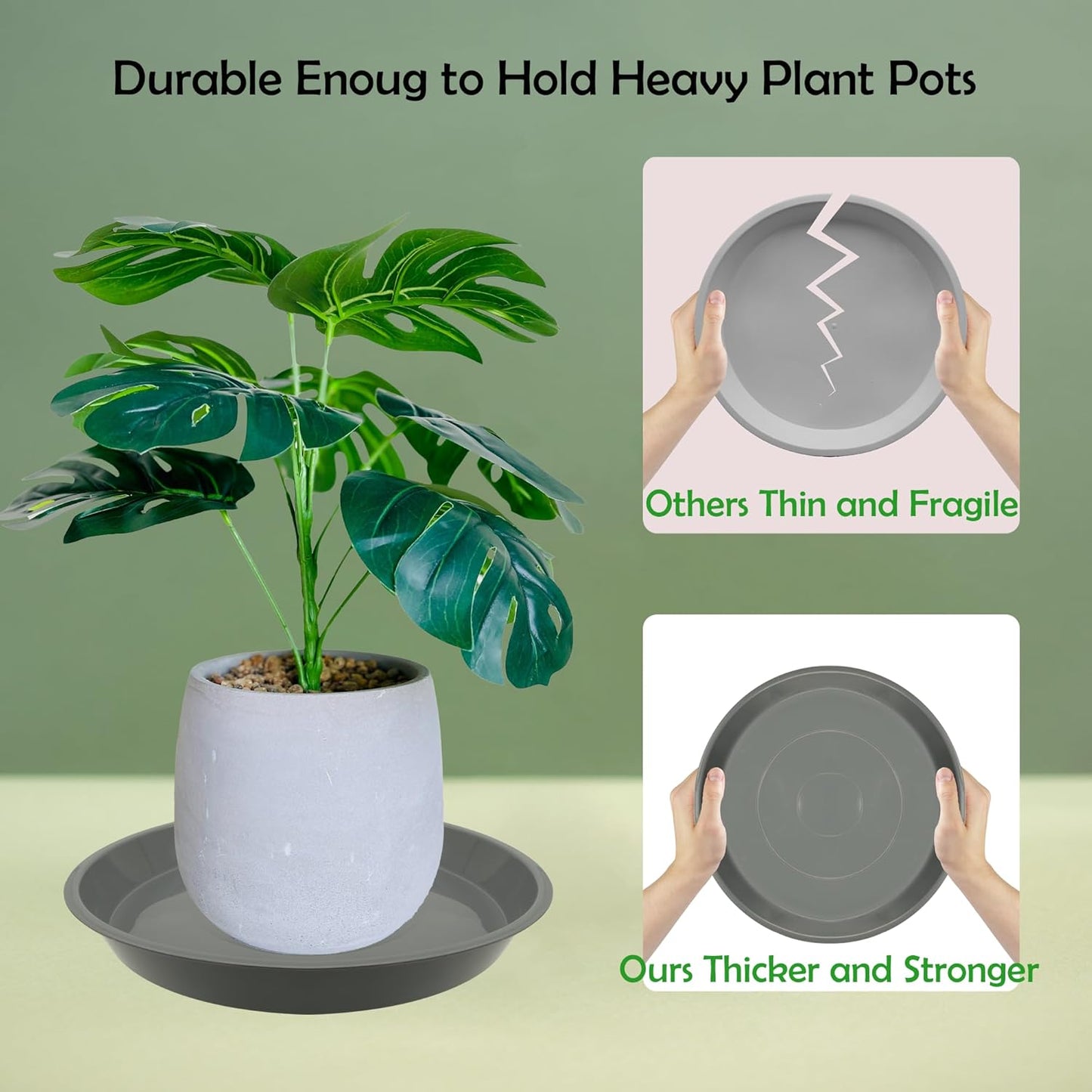 4 Pack 14 Inch Round Plant Saucers for Less 11.8 Inch Pot Indoors Outdoors Plant Trays for Pots Planter Saucer Plastic Plant Drip Tray Planter Water Tray for Potted Plants(Gray, 13.8"(4pcs))