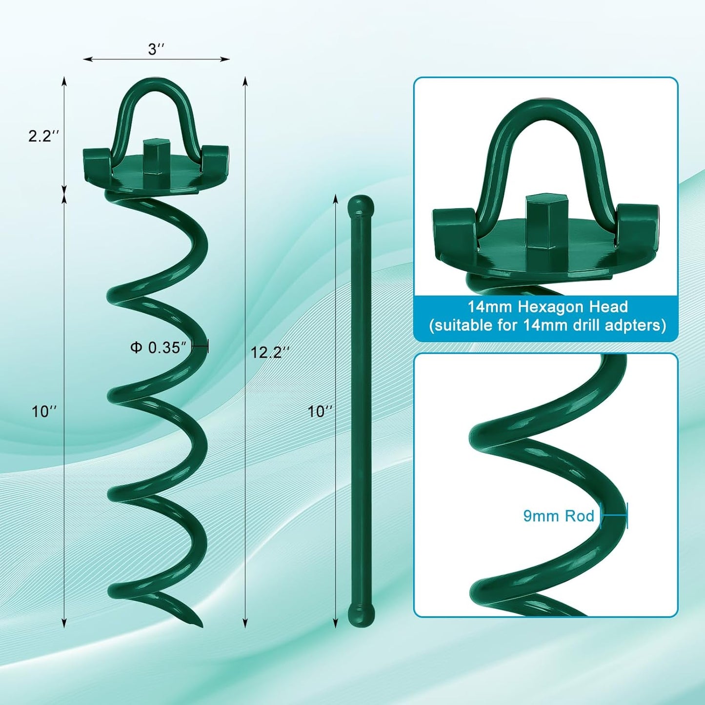 FEED GARDEN 12.2 Inch Spiral Ground Anchors Heavy Duty Screw in Spiral Stakes 4 Pack Folding Ring Ground Stakes for Securing Dogs,Tents, Trampolines, Canopies, Swing Sets,Green