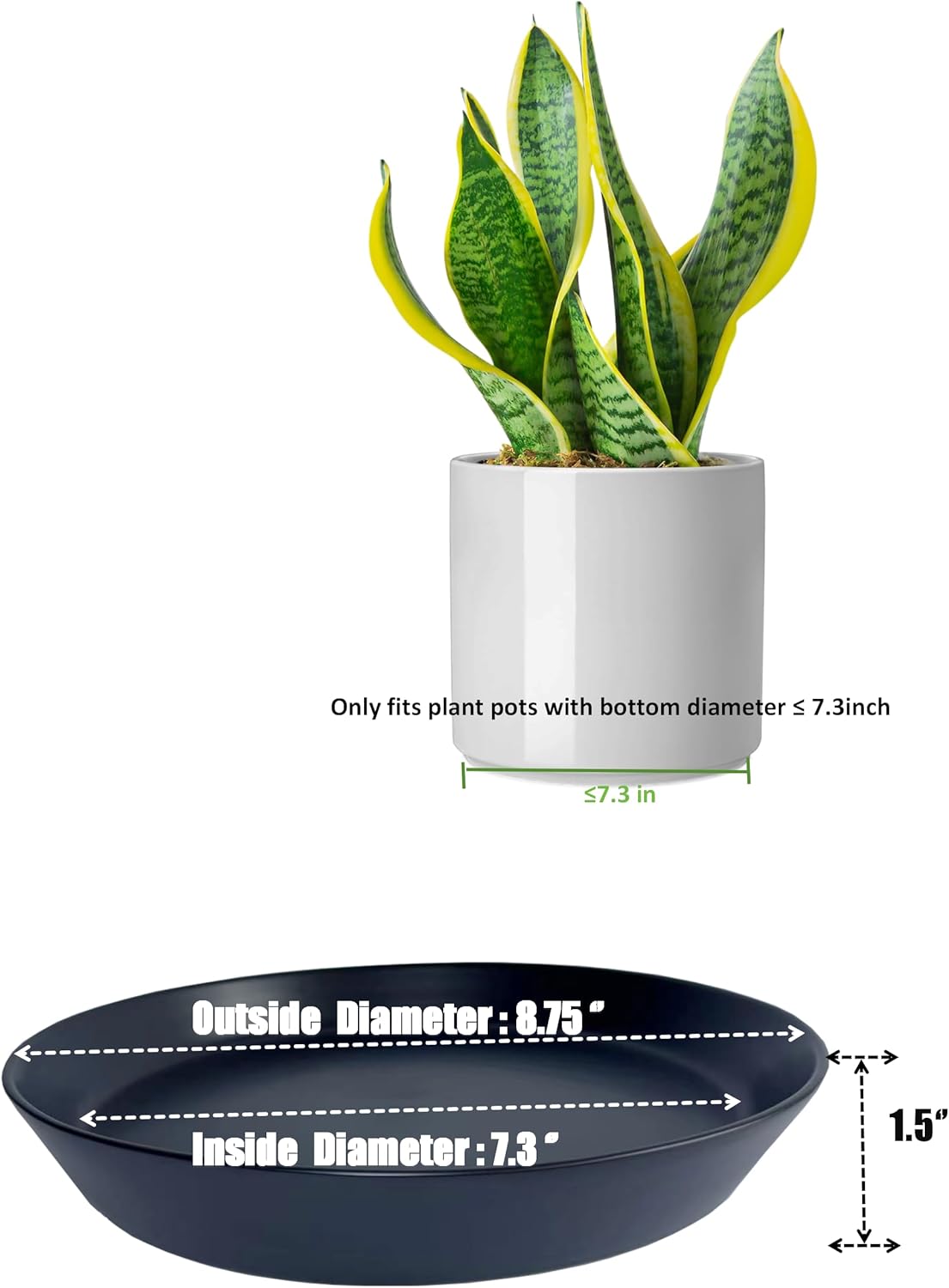 2 Pack 8 Inch Flower Pot Saucers - 9 Inch (8.7 Inch) Ceramic Plant Saucer for Outdoors & Indoors - Glazed Ceramic Plant Pot Trays for Water Drainage - Durable & Stylish Round Plant Tray